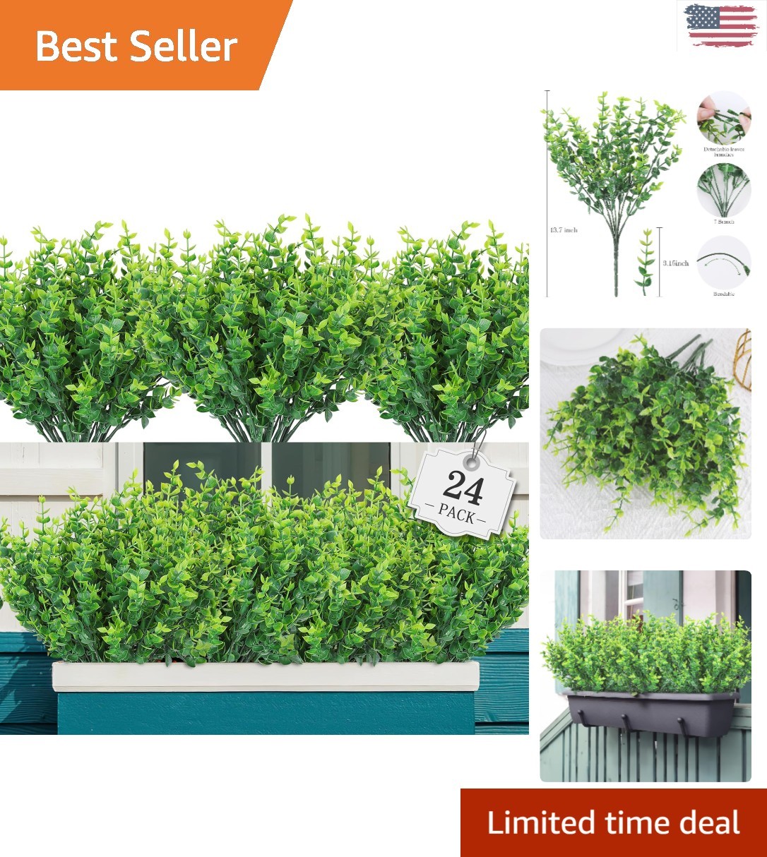No-Fade Waterproof Artificial Plants – 24 Bundles for Indoor/Outdoor Decor