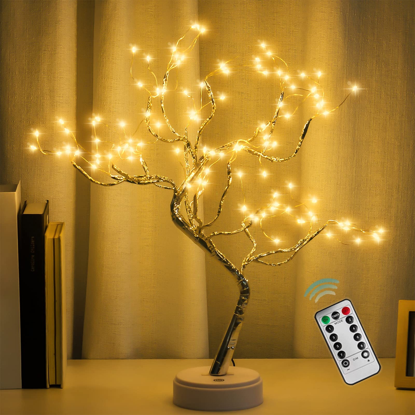 108 Sparkly Fairy Tree Lamp, Warm White, Remote Control, USB/Battery, 8 Modes…
