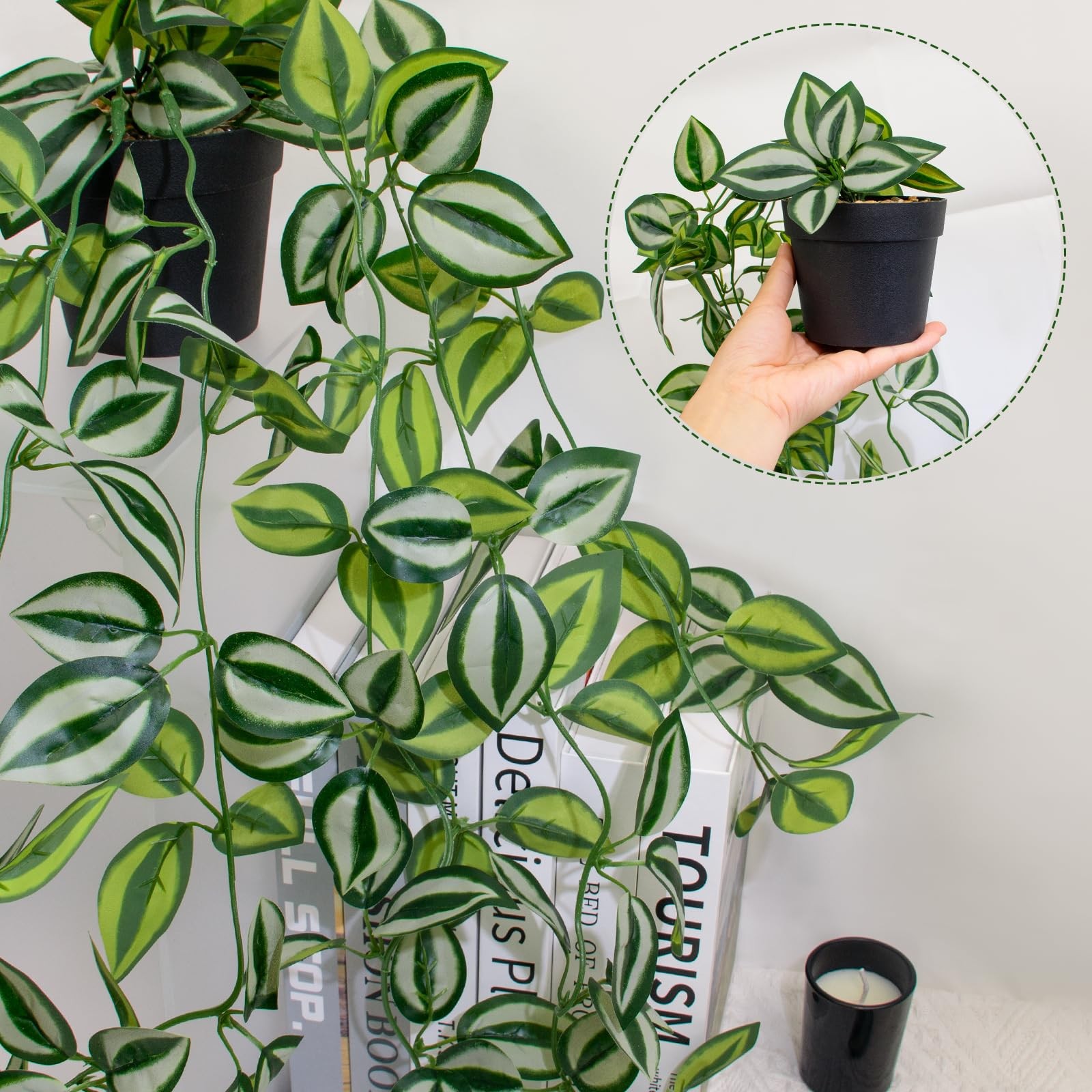 Artificial Plants Indoor Small Potted Hanging Vine plnat 39-in Long Fake Gree…