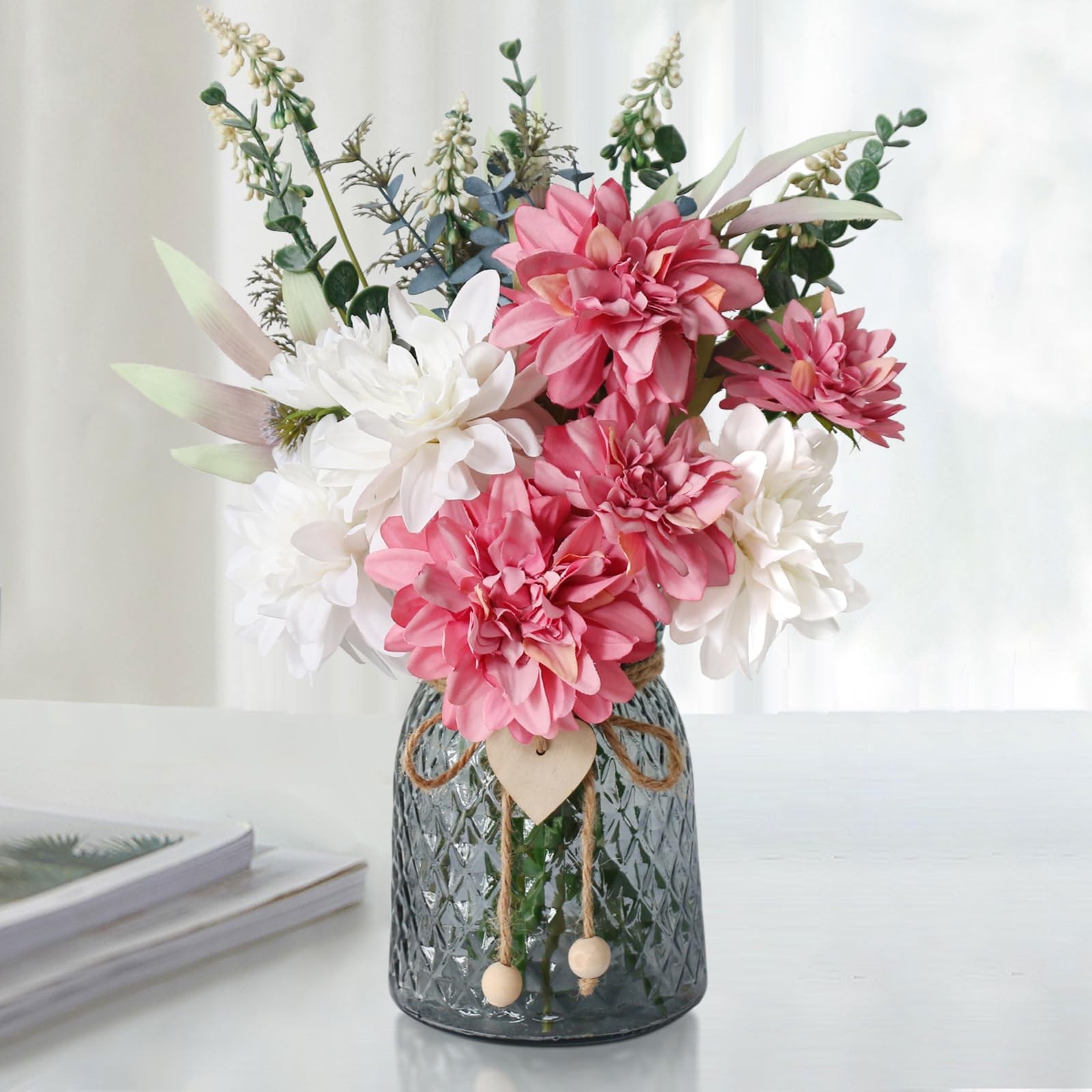 Faux Flowers in Vase Artificial Arrangement for Dining Table Centerpiece