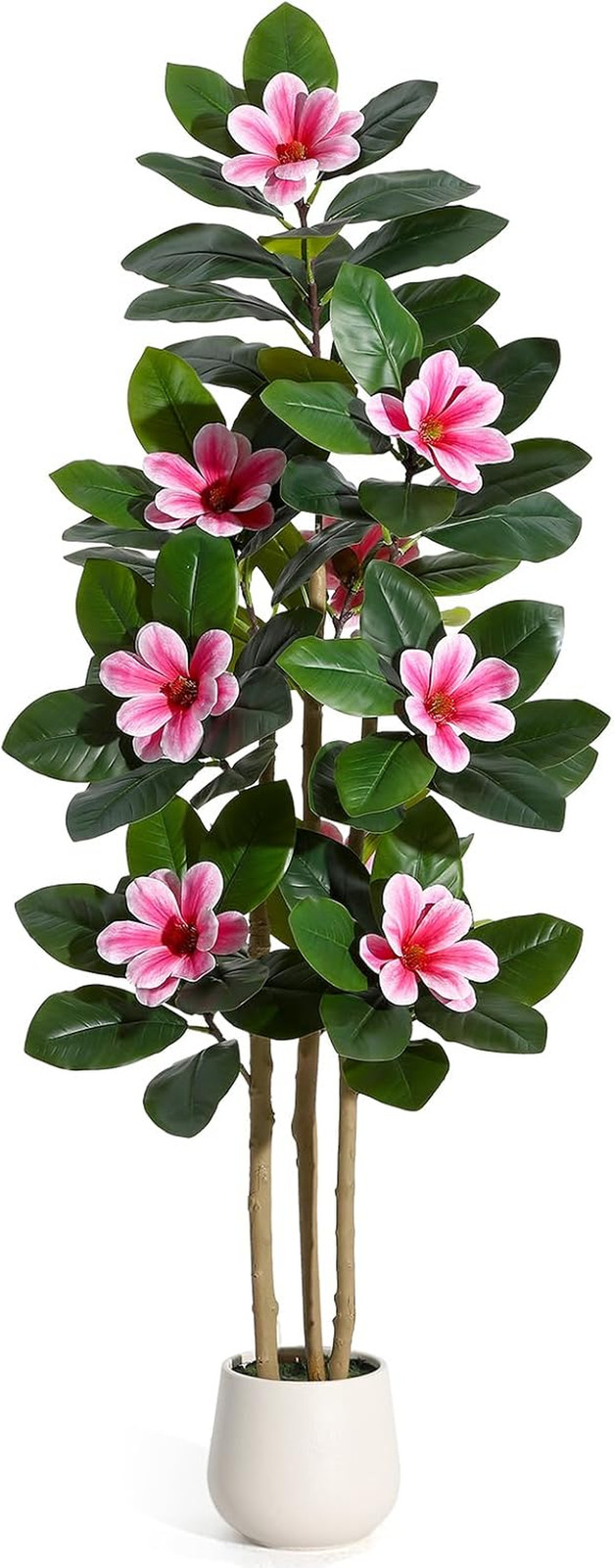 60″ Faux Rubber Tree with Real Touch Leaves & Pink Flowers for Home Decor