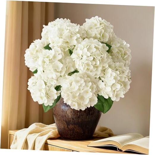 A Bunch 21in Real Touch Hydrangea Artificial Flowers with 5pcs 1 Bunch White