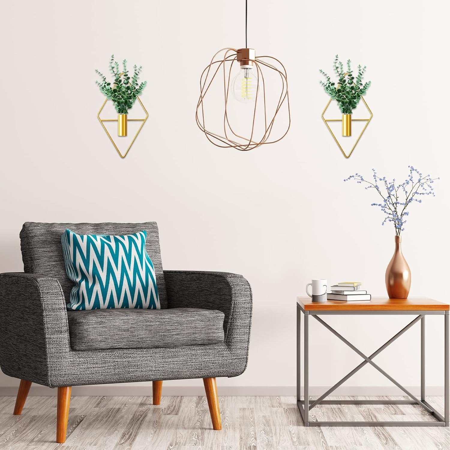 Elegant Gold Wall Planters – 2 Piece Geometric Planter Set with Eucalyptus Decor
