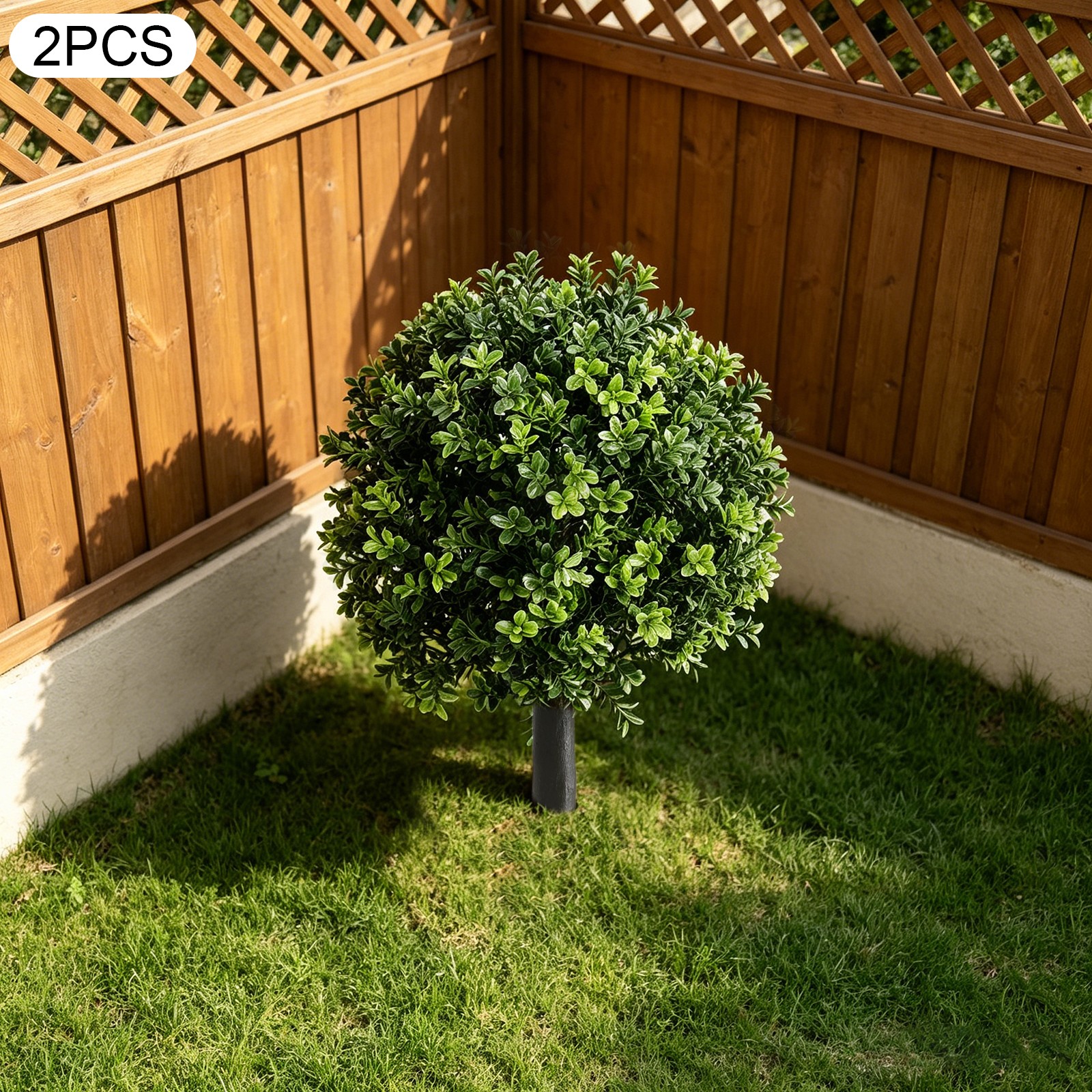 2pcs 22 inch Artificial Boxwood Topiary Ball Trees With Ground Spike UV-Tolerant