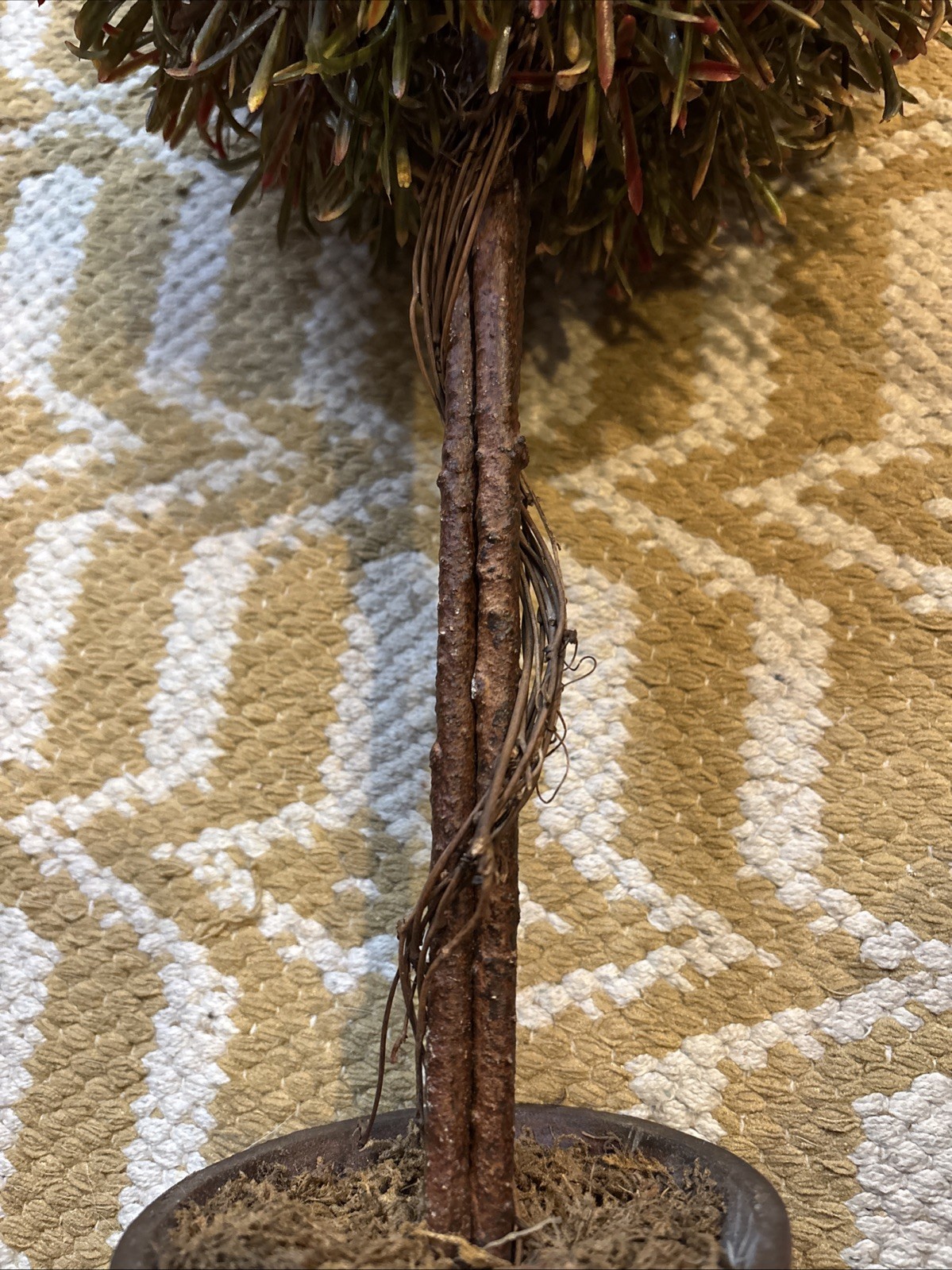 Faux Topiary Tree 23” Dark Wood Burgandy & Green Leaves in Pot Rustic Decor
