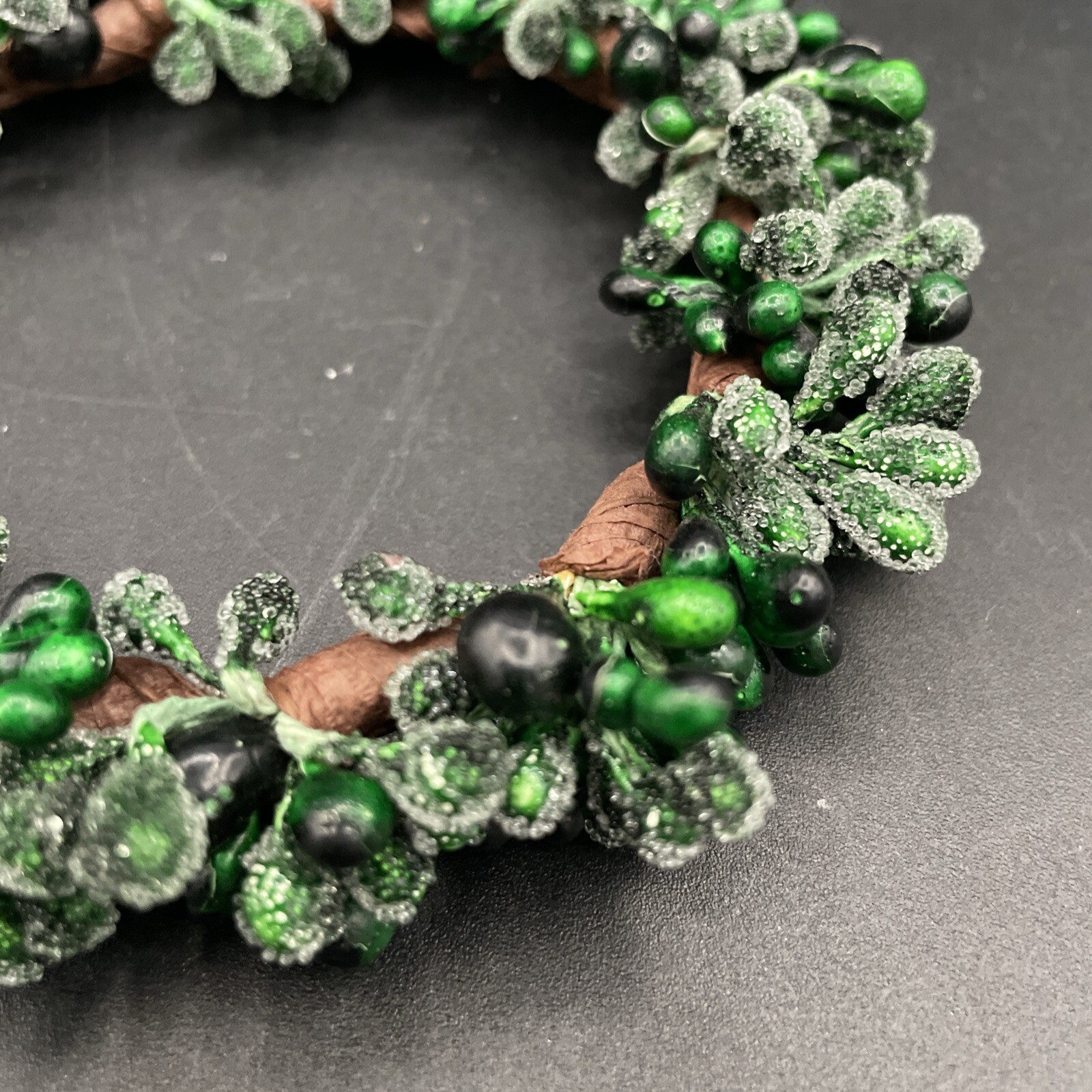 Small Wreath – Candle Ring – Green Frosted and Unfrosted Berries – 5 In.