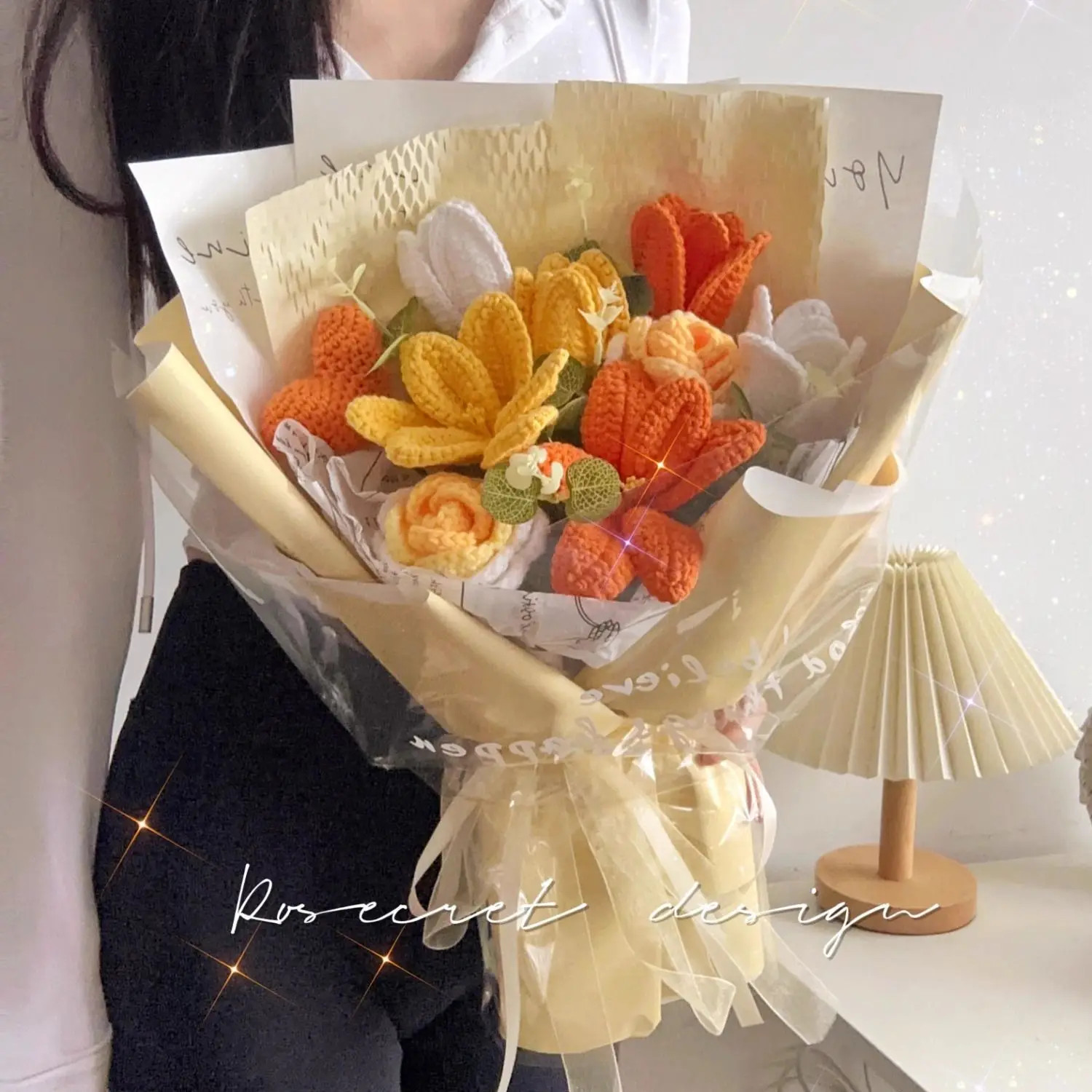 Handcrafted Rose and Tulip Knitted Bouquet for Birthdays and Special Occasions