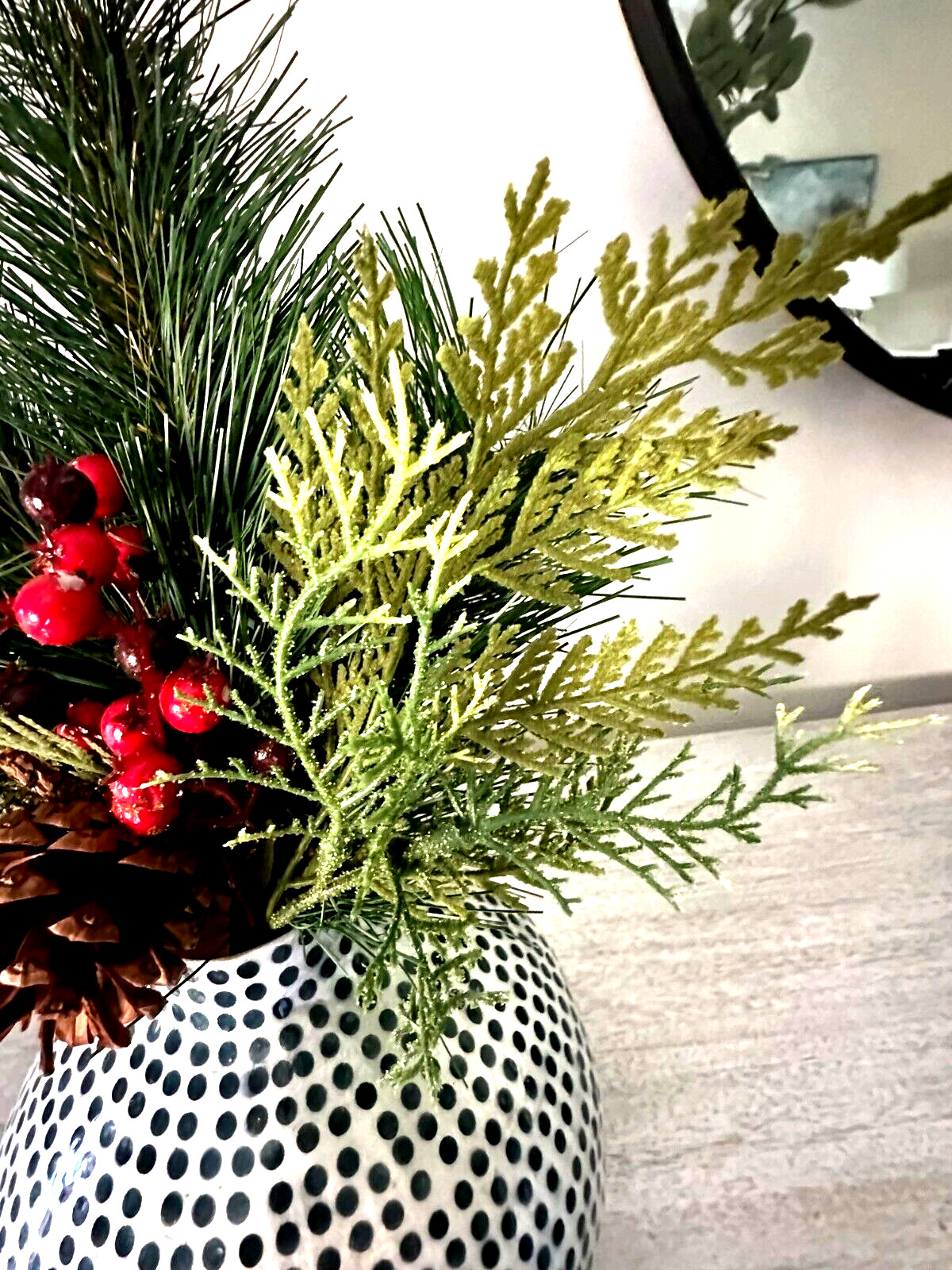 Christmas Pine Berry Pinecone Spray, Christmas Stem, Cedar Branch 14″H