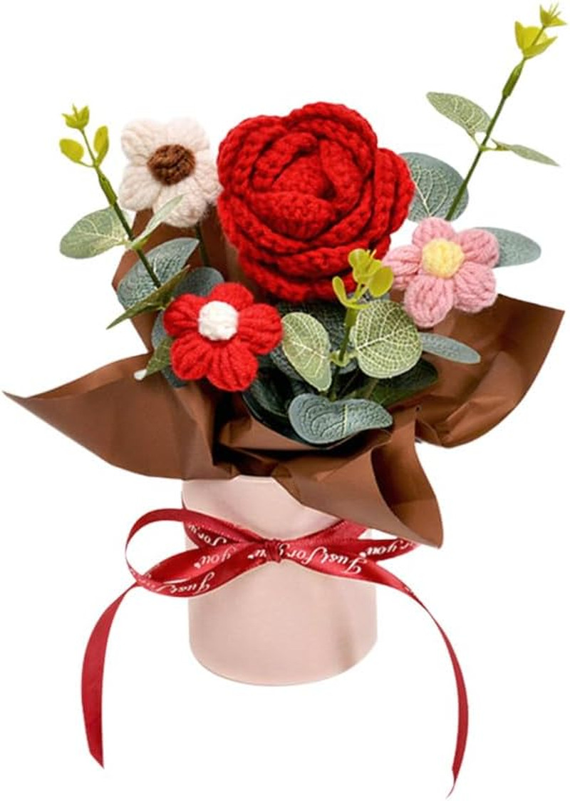 Crochet Medium Rose Flower Bouquet: Handmade Knitted Bouquet for Mother’S Day Bi