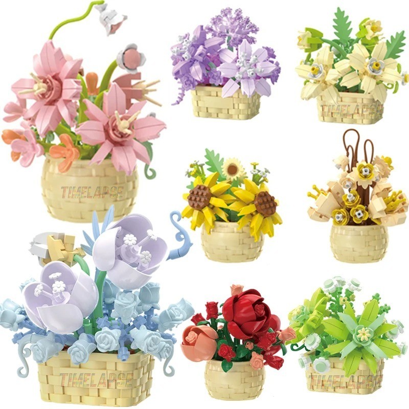 Mini Plant Brick Set – Succulent, Rose, Sunflower, Bonsai Model Toys