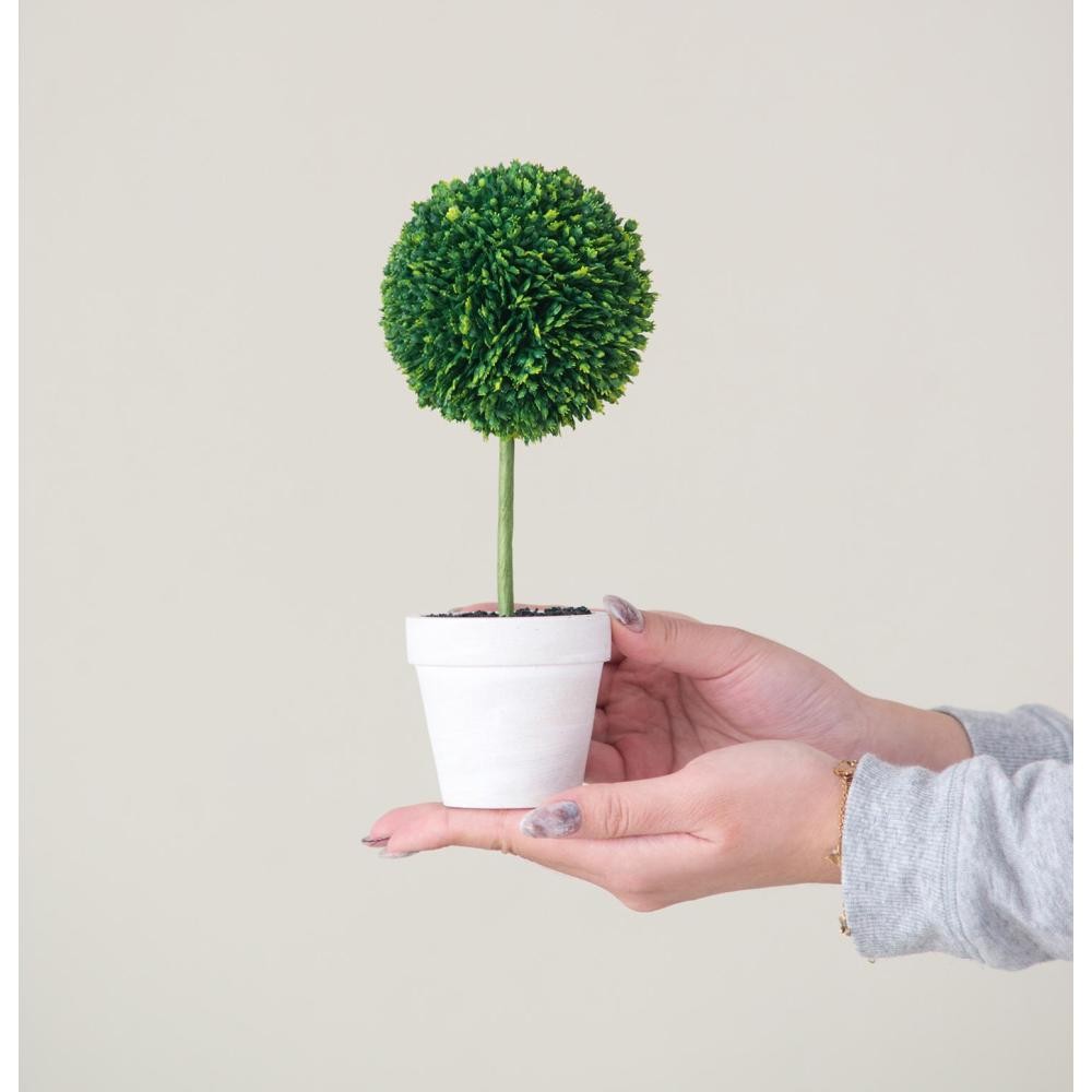 S/4 D3.5×9″ Faux Topiaries With Cream Pot