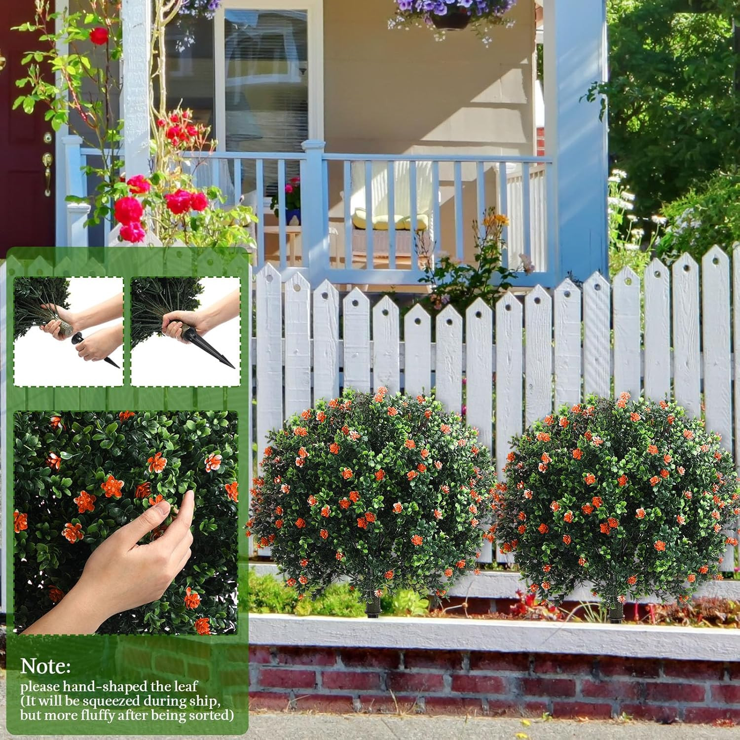 27″ Artificial Boxwood Topiary Ball Trees – UV Resistant Outdoor Decor (Set of 2