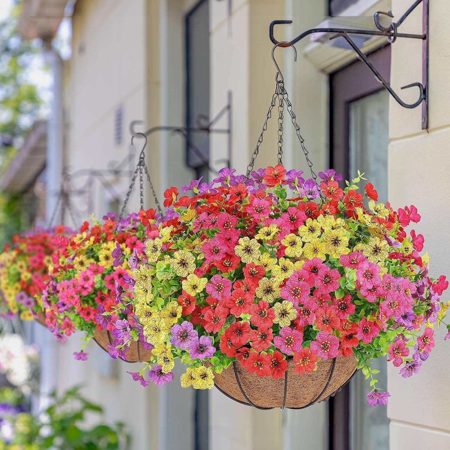 AGIRL 2 Set Artificial Hanging Flowers Baskets For Outdoors