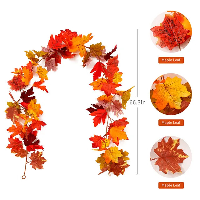 Thanksgiving Maple Leaf Vine Fall Garland Decoration – 6 ft/Christmas Decor