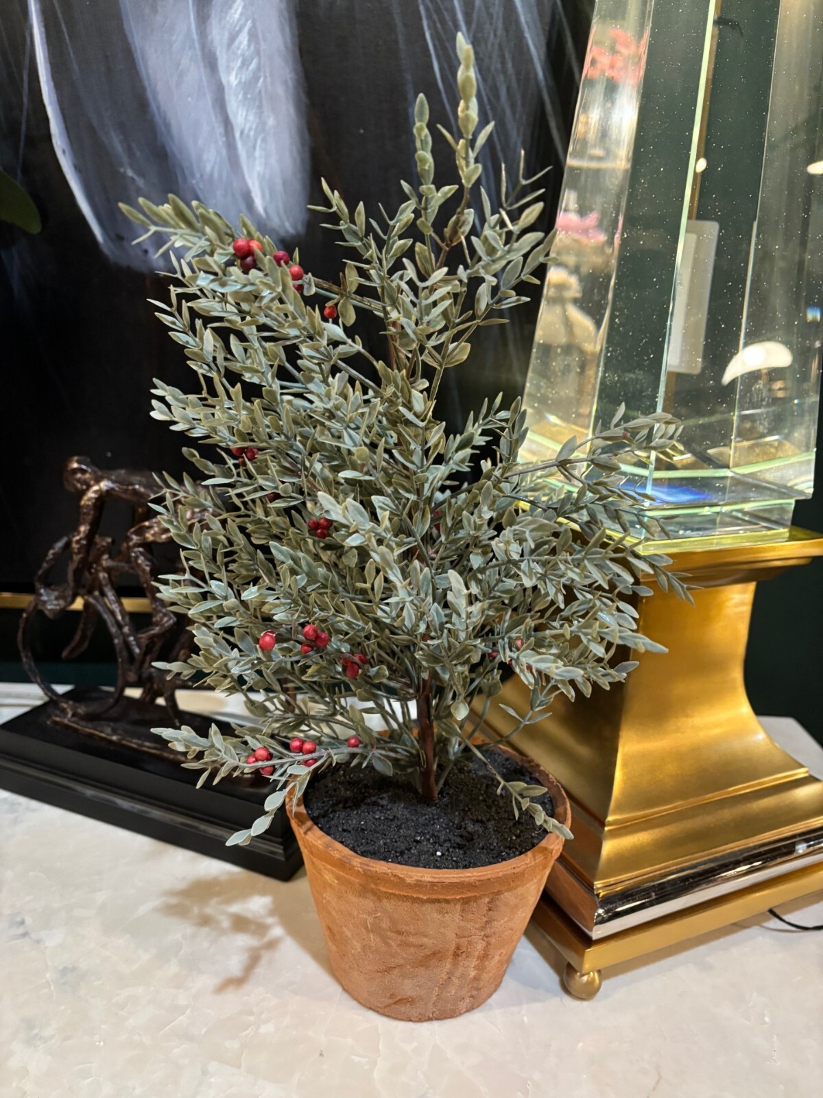 NEW Pottery Barn Red Berry Faux Branch Sage Topiary Terra Cotta Potted Plant NWT