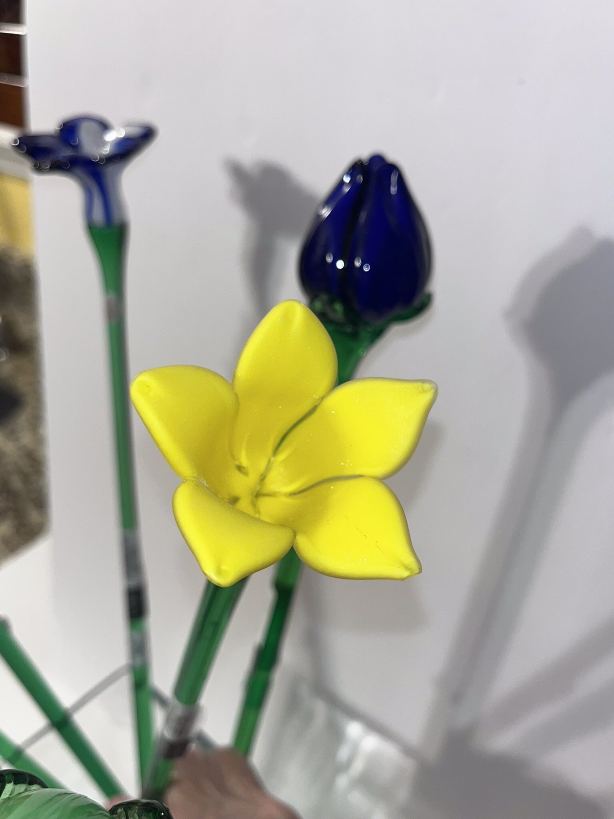 Hand Blown Vtg MIKASA Crystal Long Stem Art Glass Multicolor Flowers Lot Of 6