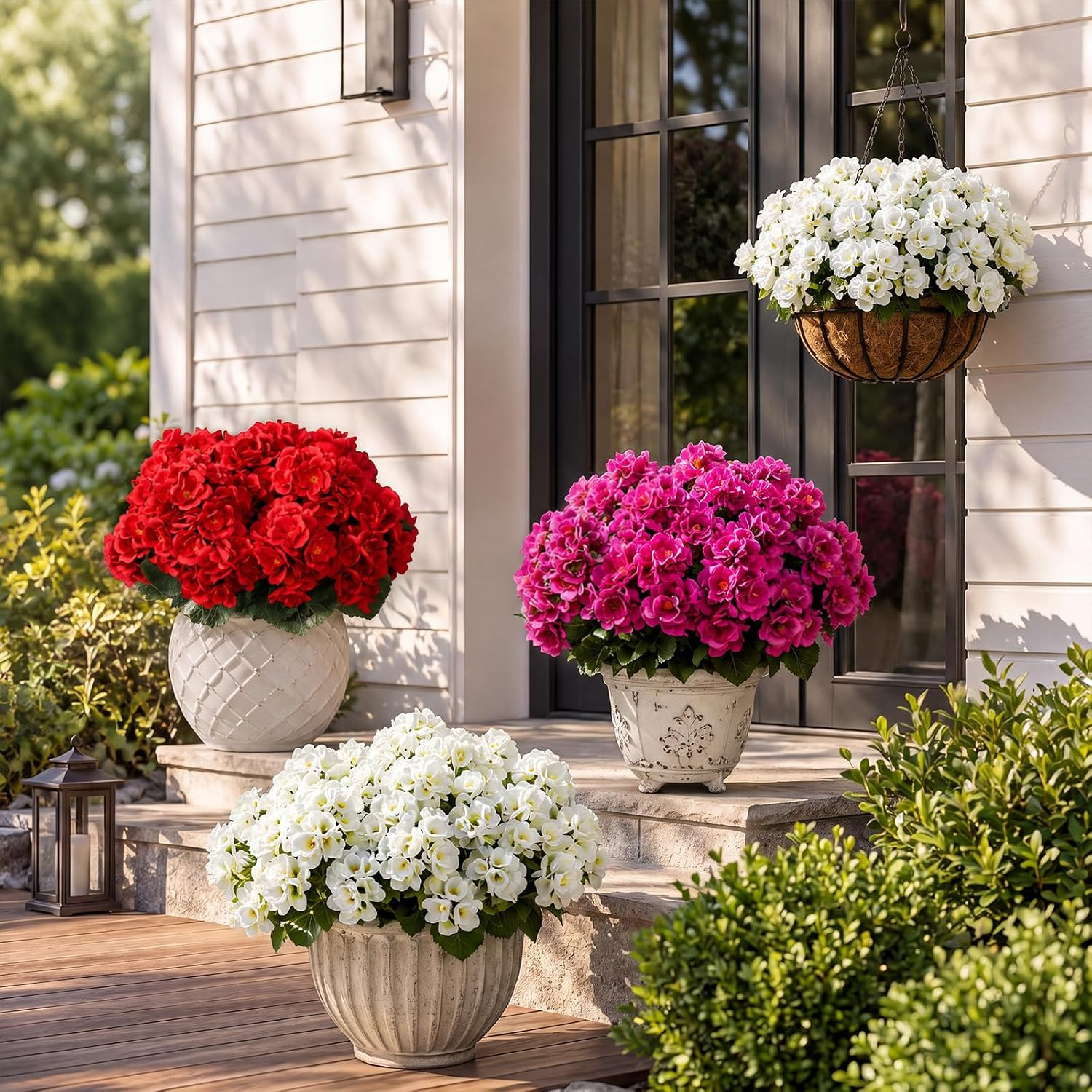 12 Bundles UV Resistant White Geraniums – Realistic Faux Flowers for Home & Gard
