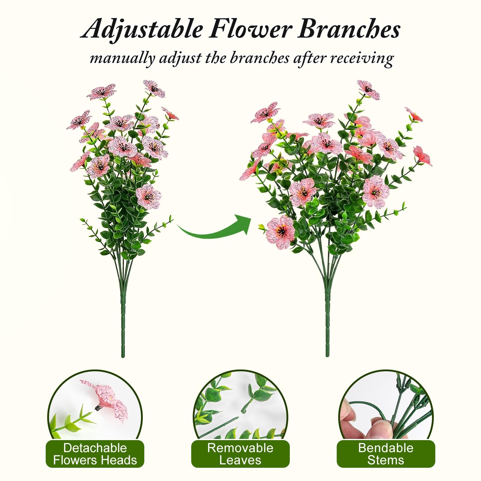 Artificial Flowers for Outdoors Decoration for UV Resistant Silk,16 Bundles