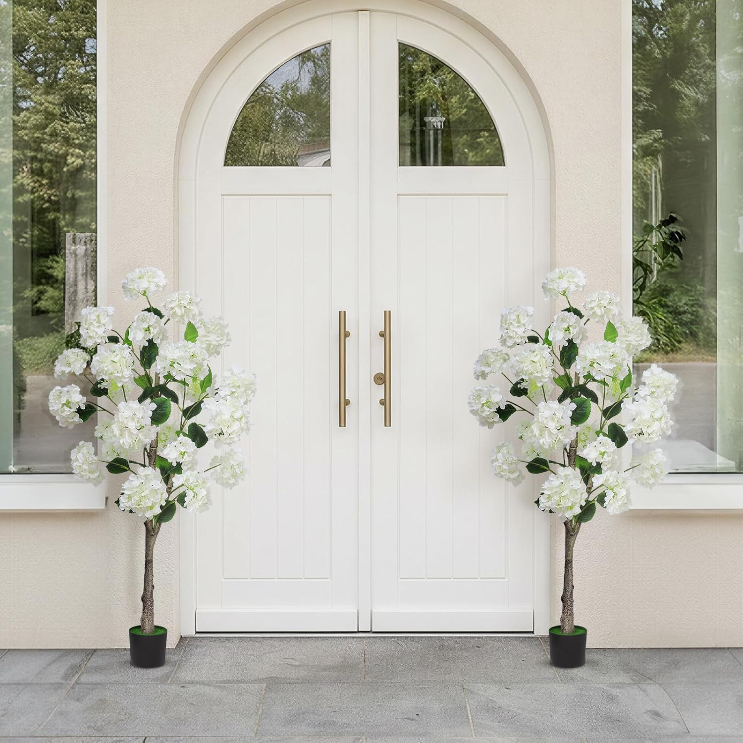 Set of 2 Lifelike 4FT White Hydrangea Flower Trees for Home & Garden Decor
