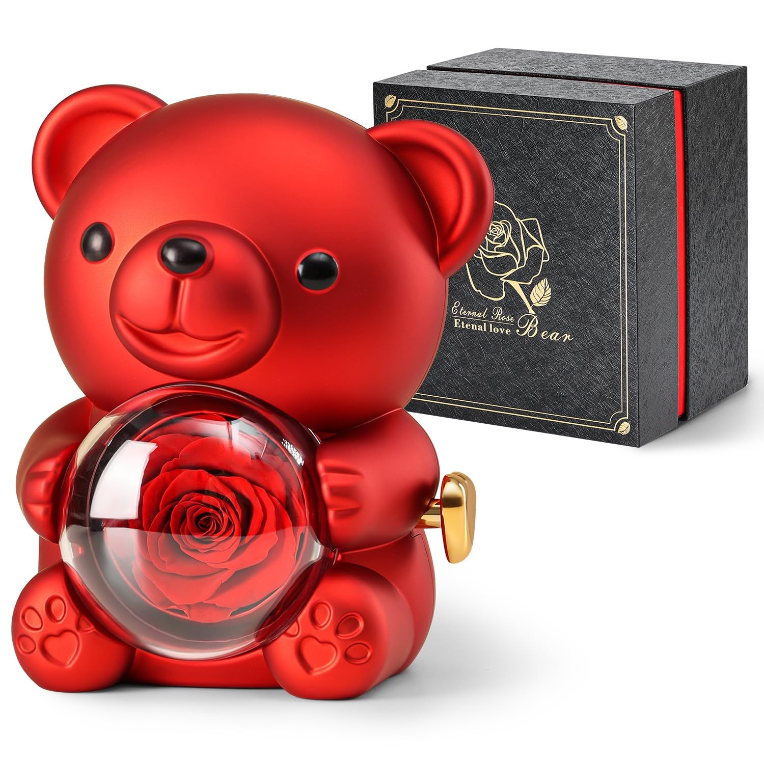 CUTE TEDDY BEAR WITH PRESERVED ROSE A REAL ROSE FLOWER IN BEAR WITH ELEGANT GIFT