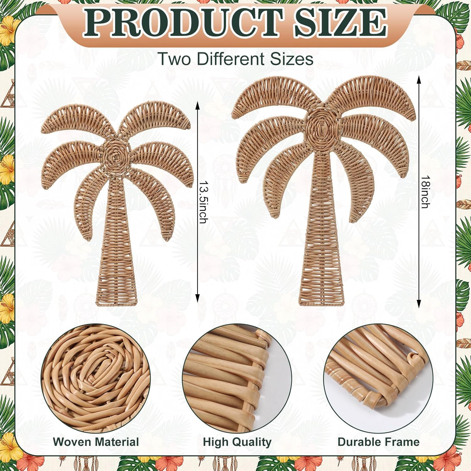 Coastal Rattan Palm Tree Wall Decor – 2 Pcs for Boho Beach Vibes
