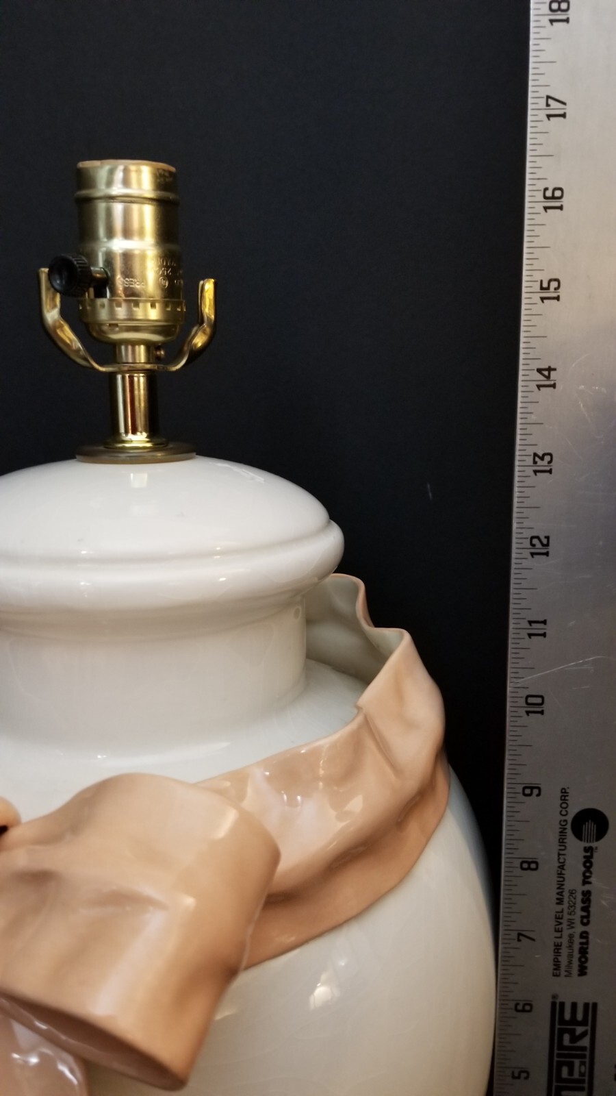 Betlar Inc, Bedroom Lamp, Ribbon Peach, Bow, Cream. Made in USA.