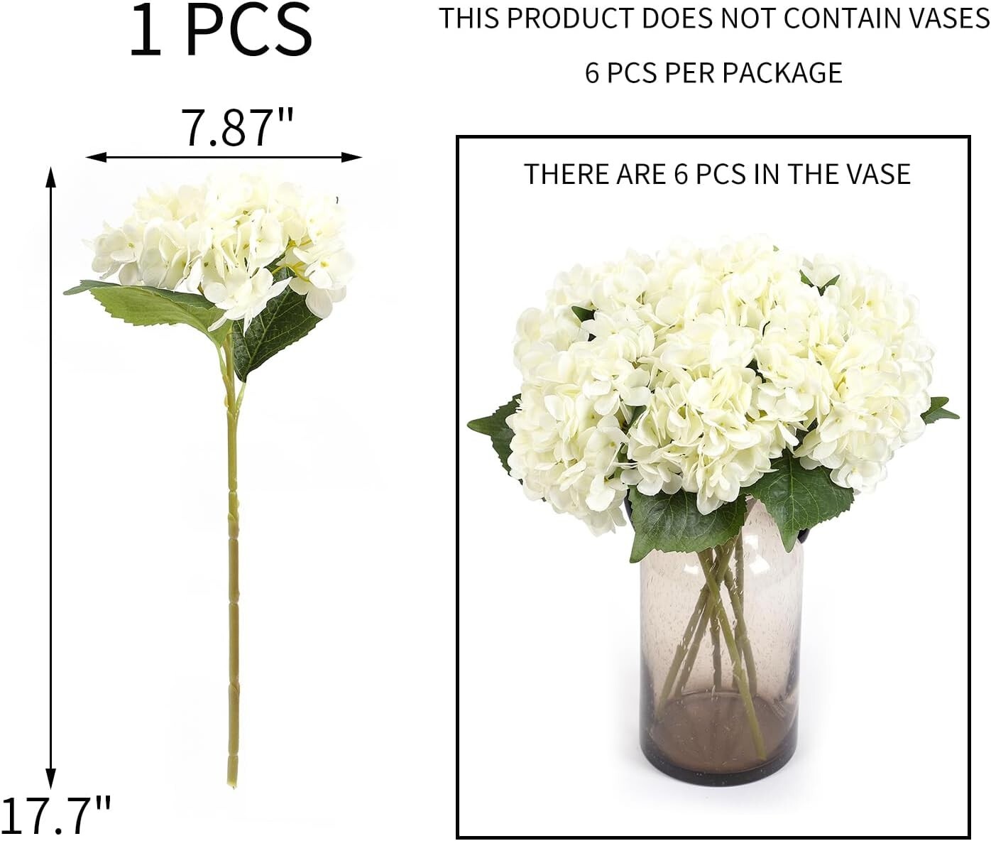 Charming Silk Hydrangea Bouquets – Set of 6 Off-White Flowers for All Occasions