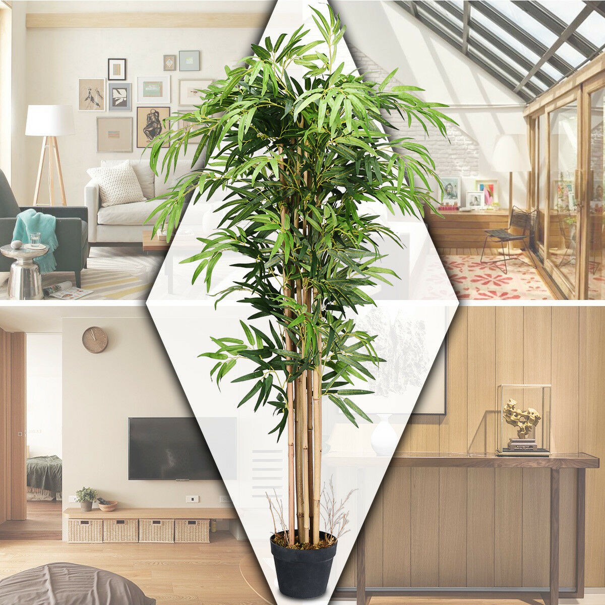5-Feet Artificial Bamboo Silk Tree Green Indoor-Outdoor Home Decoration Planter