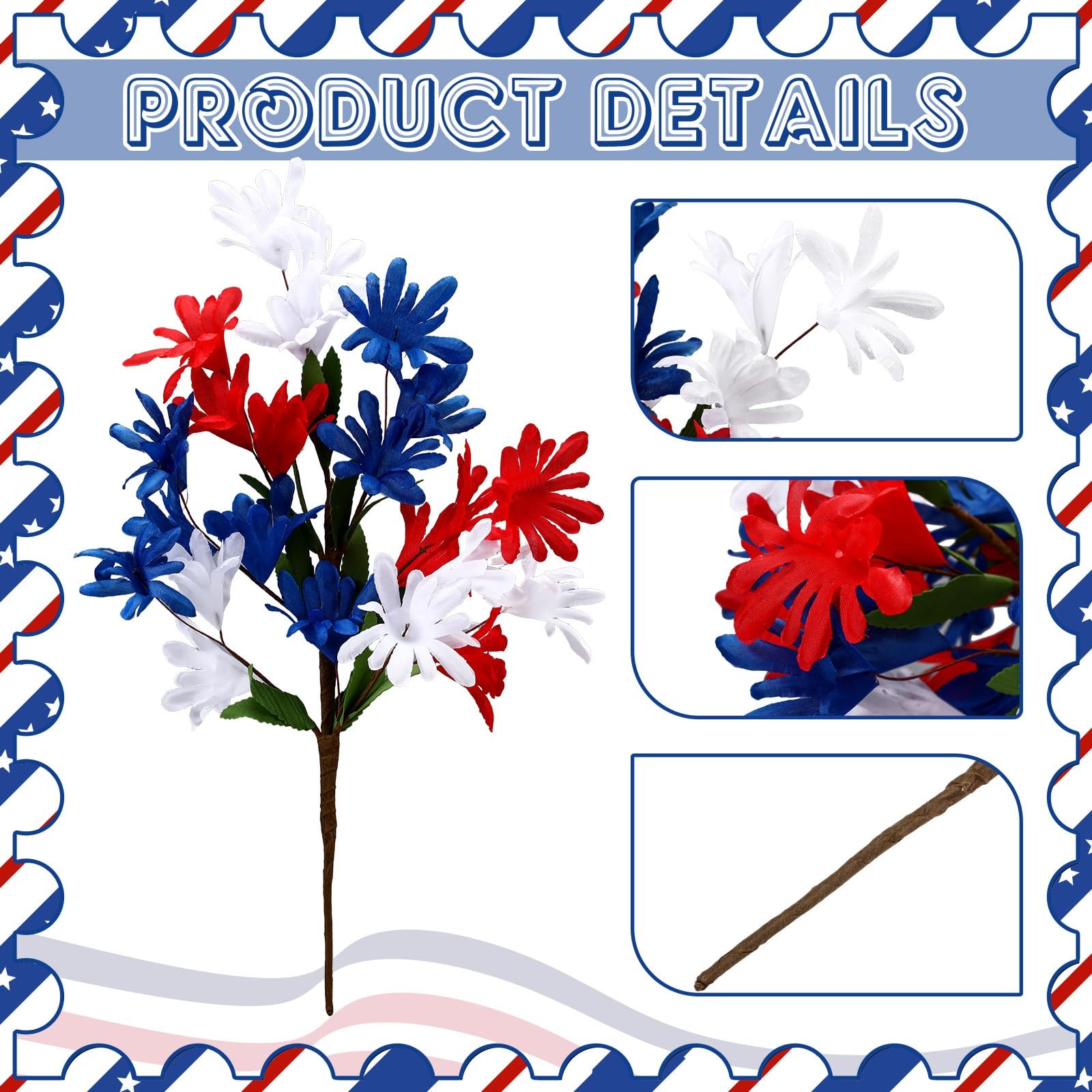 8 Pcs Red White and Blue Artificial Flower Outdoor Patriotic Flowers 4 of Jul…