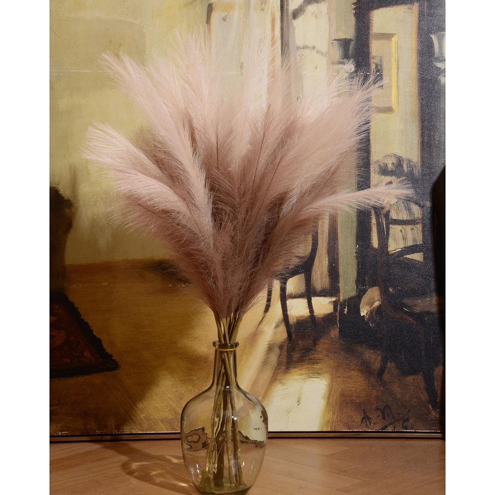 9Pc Faux Pampas Grass 37 Inch Tall Boho Farmhouse Vase Decor