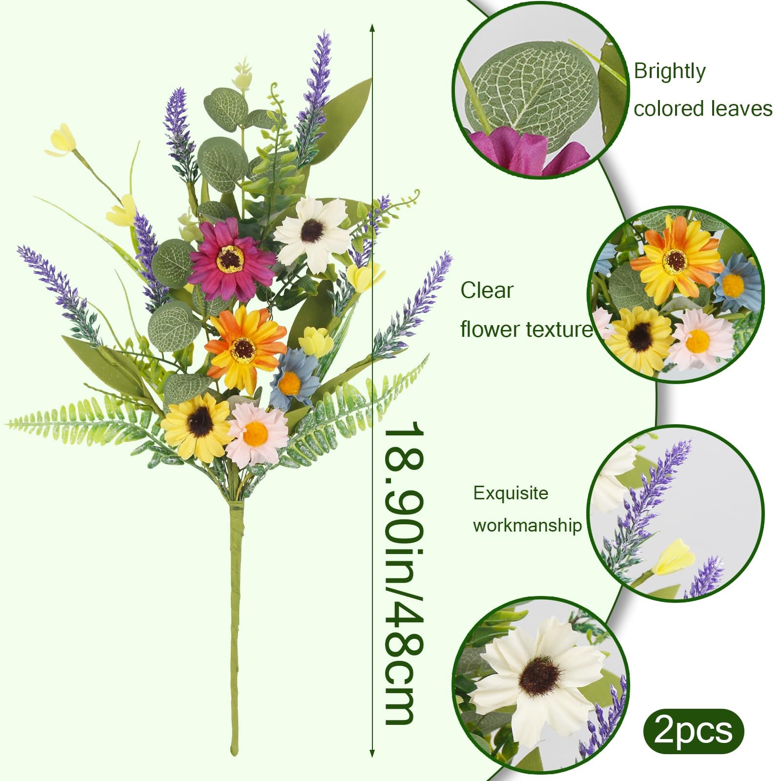 2 Pcs Wildflowers Artificial Flowers Daisy with Stems Fake Wildflowers Bouque…