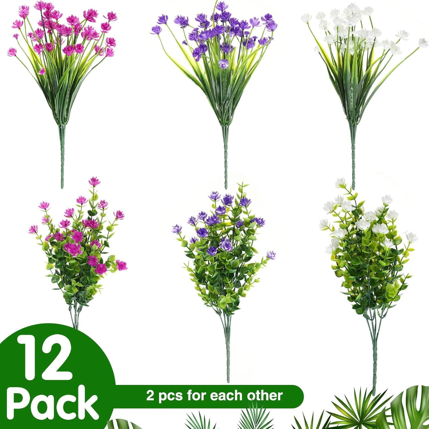 Elegant 12 Pack UV Resistant Faux Flowers – Perfect for Indoors & Outdoors