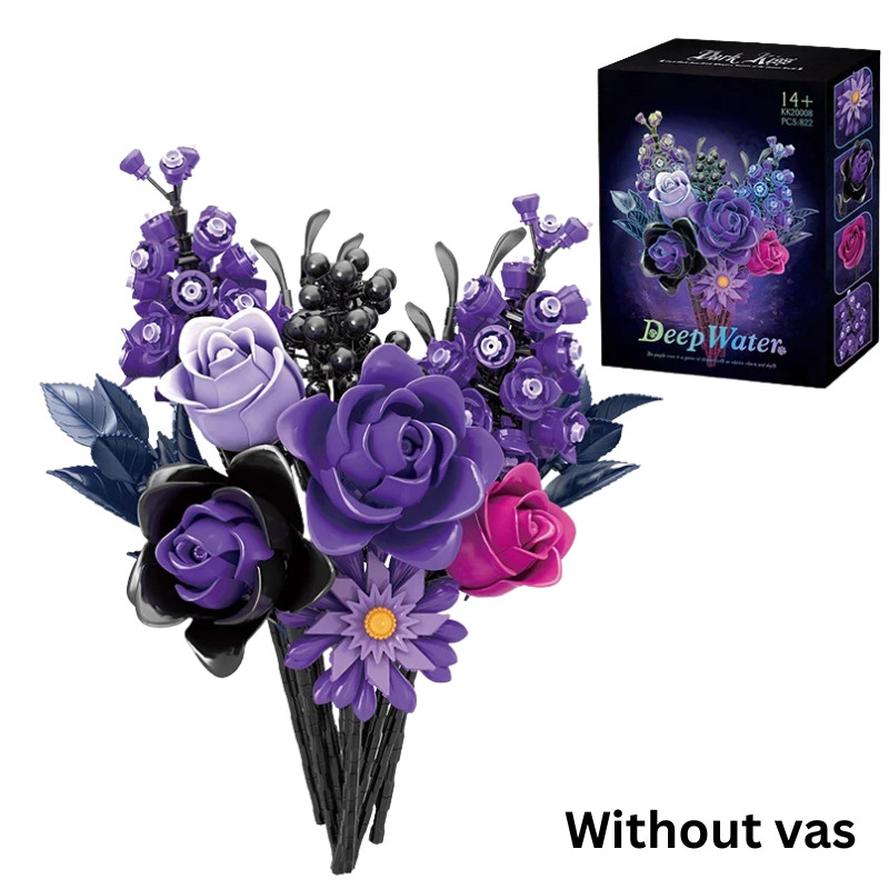 1218 PCS Dark Romance Gothic Bouquet Building Blocks Flower With vase Diy Model