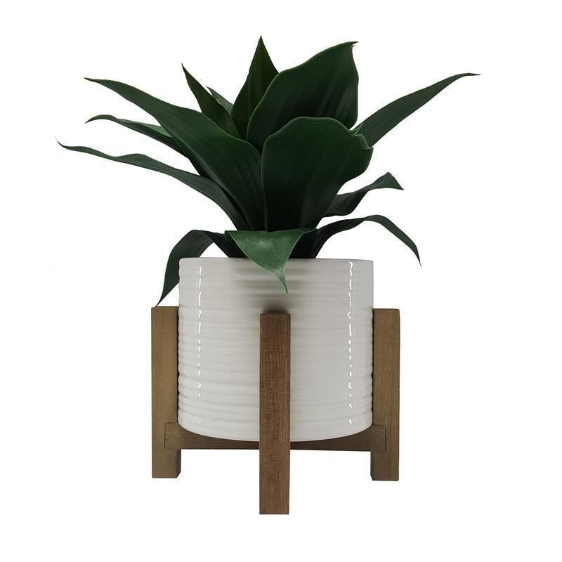 10 Inch Artificial Agave Plant White Ceramic Pot Wood Stand Indoor Decor New