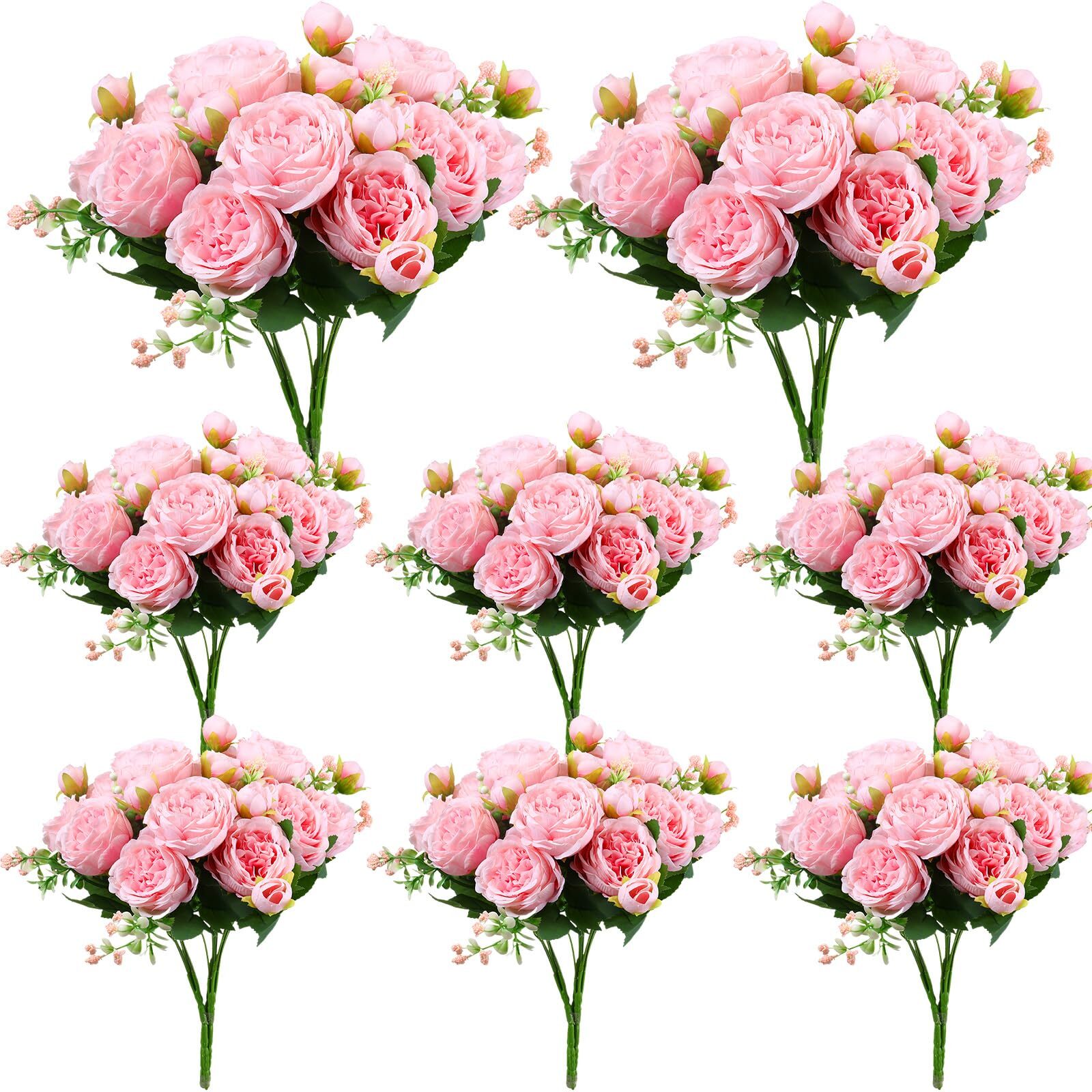 Pink Artificial Peonies 8 Bundles Silk Flowers Faux Peony Bouquet Bulk