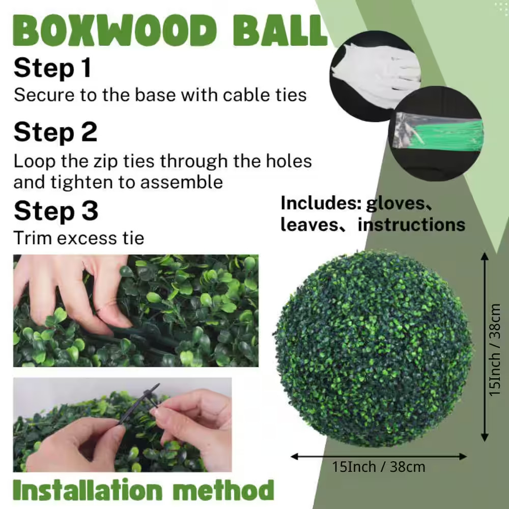15 In. 2 Balls Artificial Boxwood Topiary Ball Trees 4 Layers of Uv-Resistant Bo