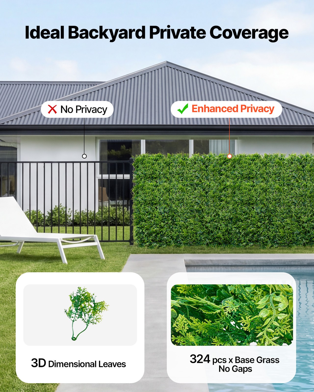 VEVOR Artificial Plant Wall 12PCS 20 x 20 in Fake Boxwood Panels Greenery Patio