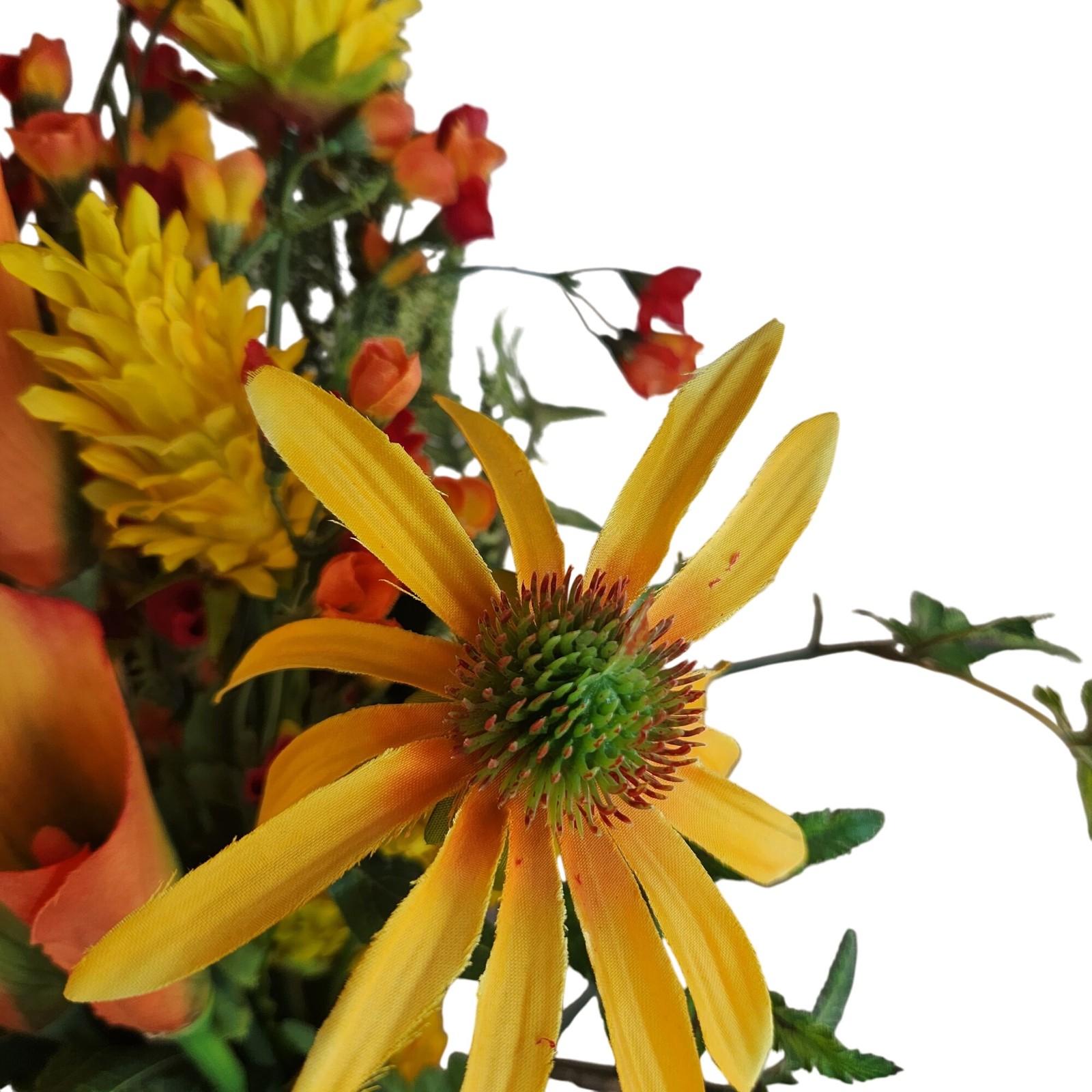 Artificial Flower Bouquet With Orange Calla Lilies, Yellow Cone Flowers Wild Mi