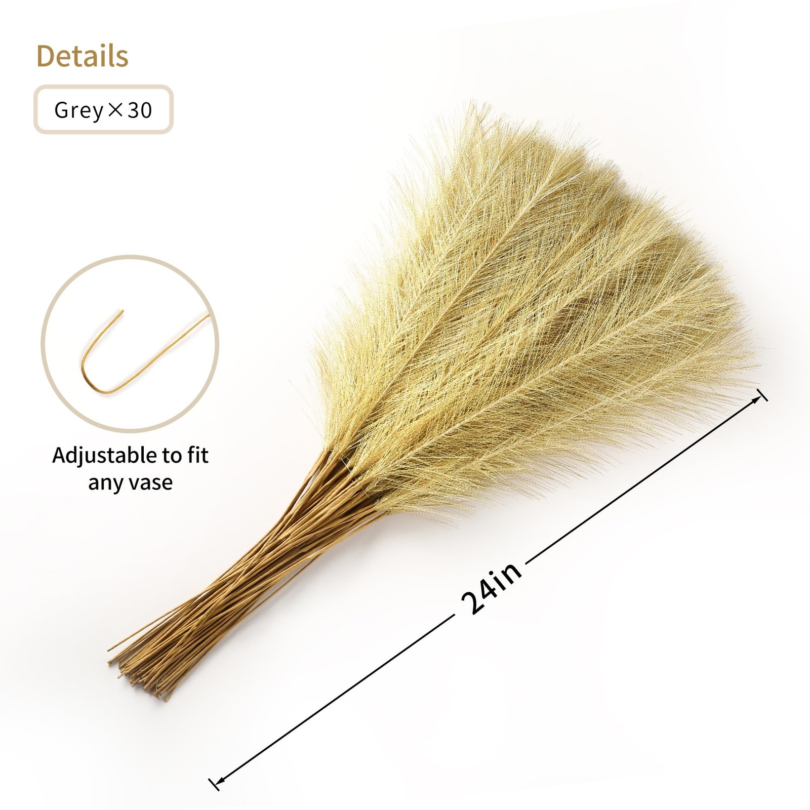 Gold Faux Pampas Grass – 30pcs 24 Inch Long Pampas Grass wall Decor, Mini Art…
