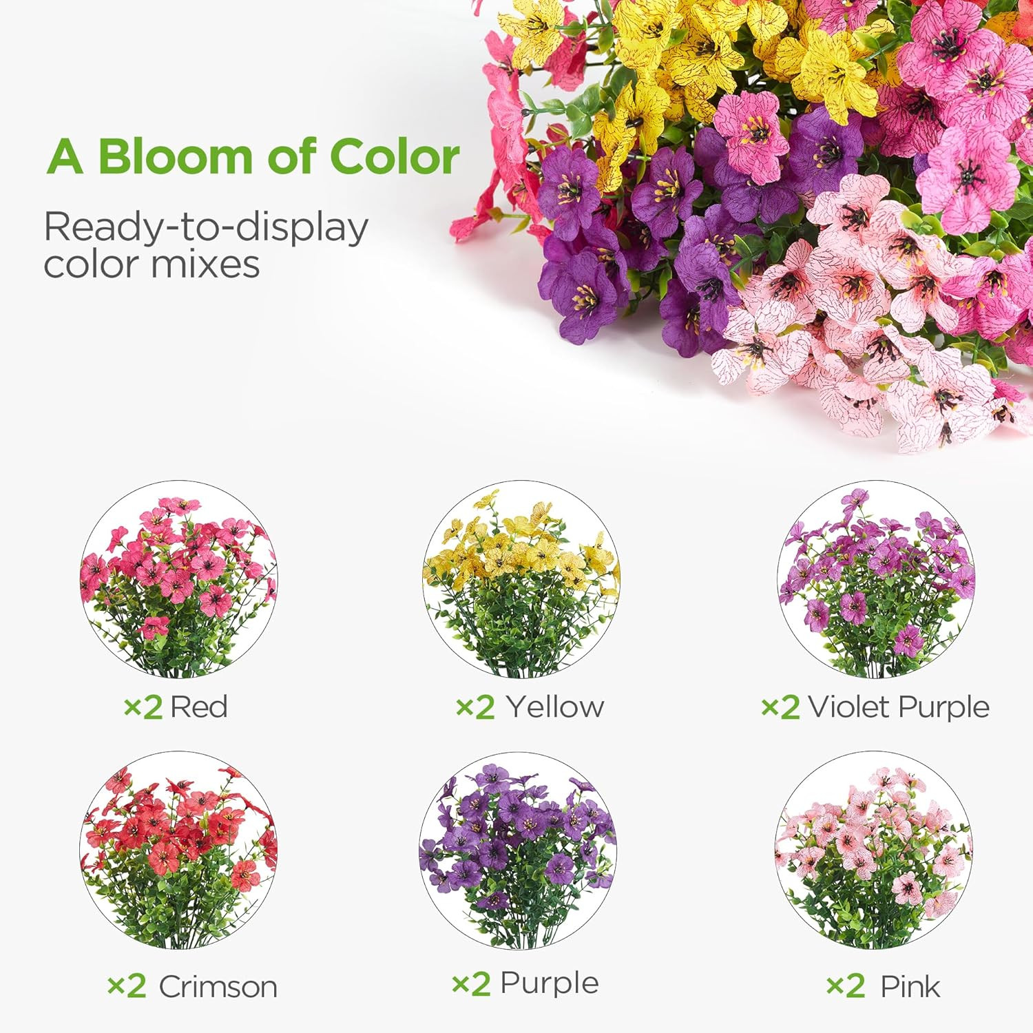 Artificial Flowers for Outdoors, 12 Bundles UV Resistant Fake Silk Flowers for o