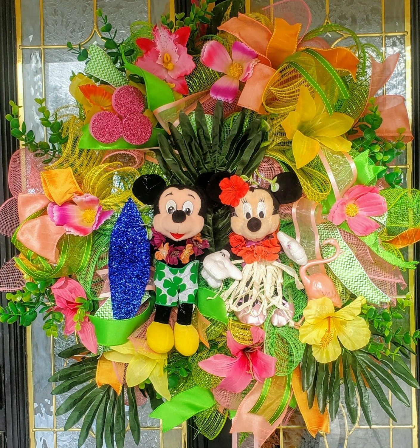 Large Handmade Mickey and Minnie Mouse Summer Front Door Wreath Deco Mesh Decor