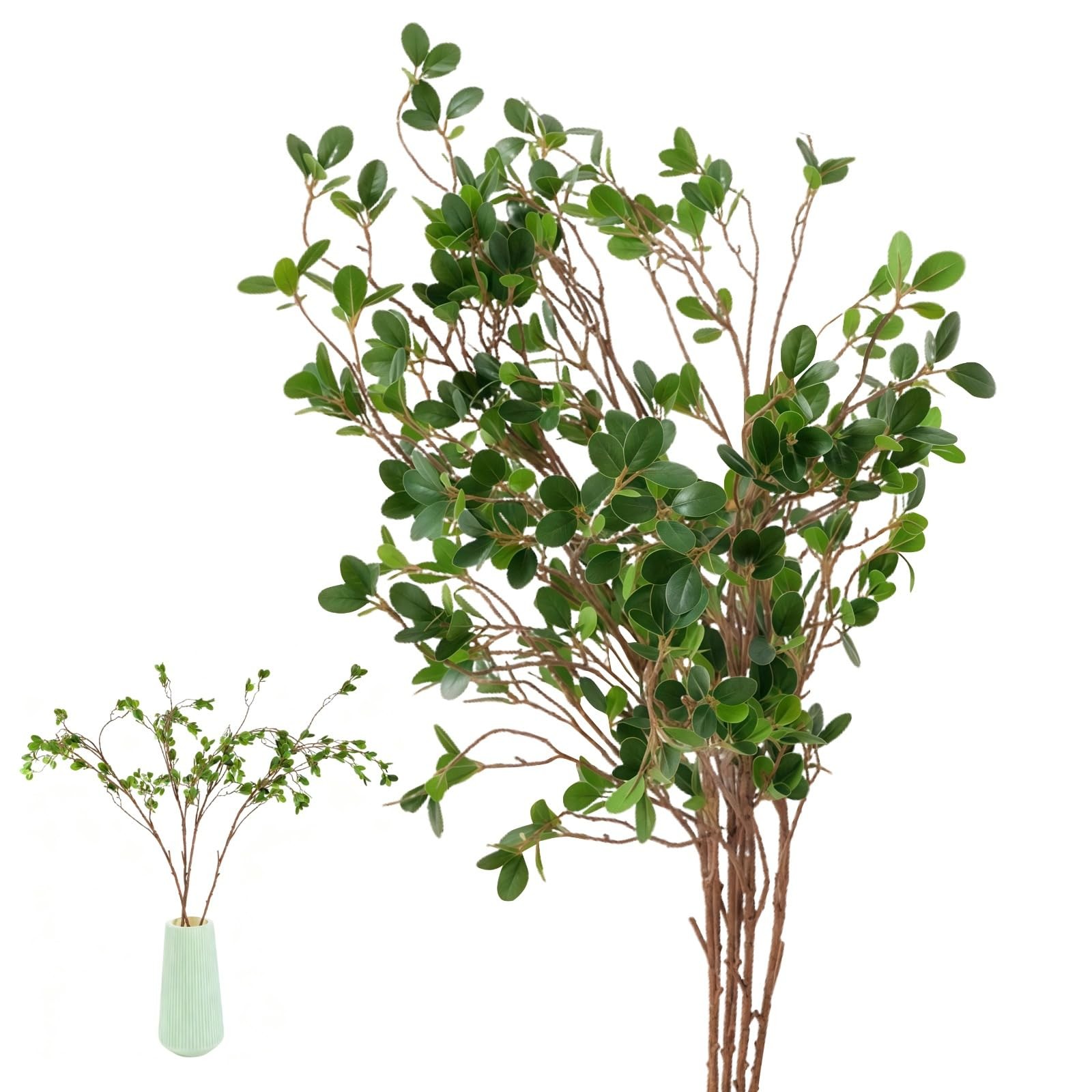6 Pcs Artificial Plants Green Milan Leaf Branches, 45 in Faux Greenery Stems …