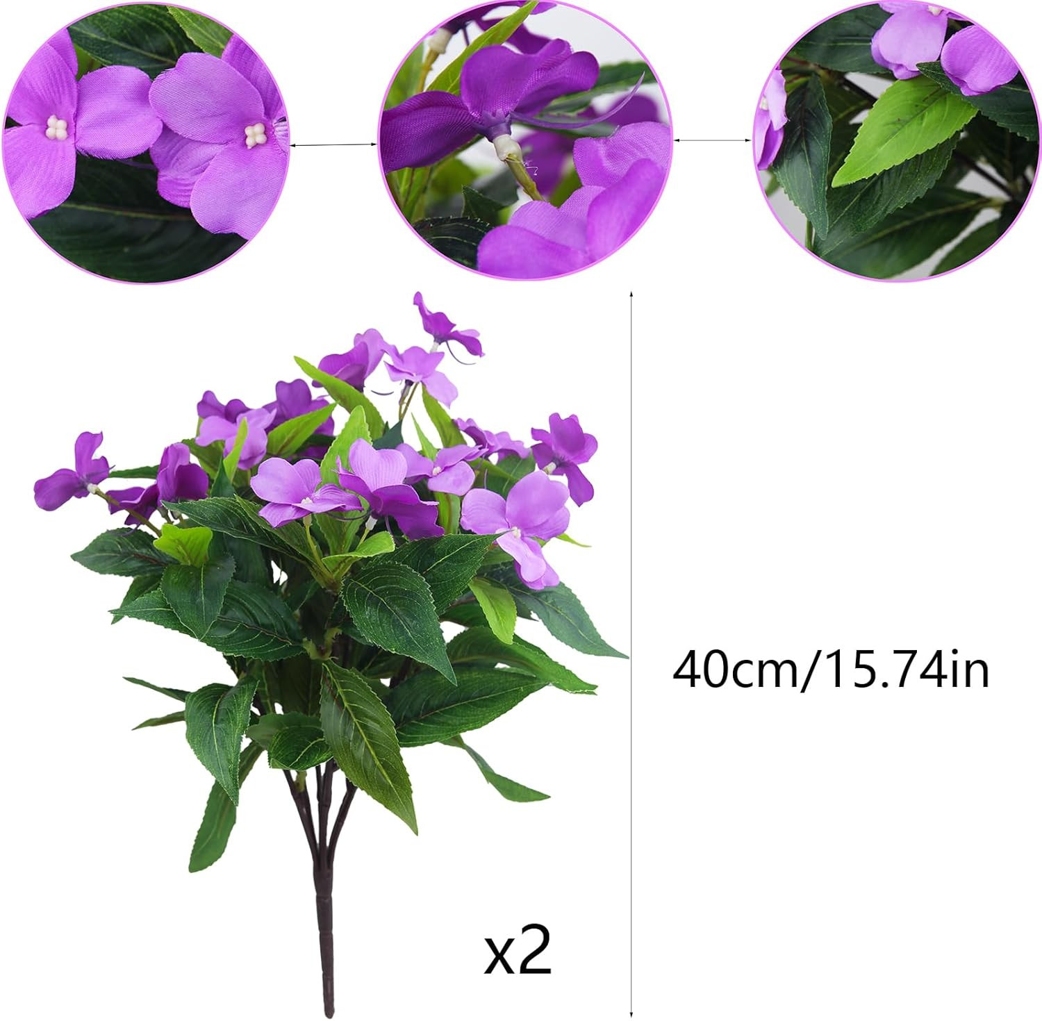 Artificial Purple Impatiens Flowers for Outdoor Decor – 2 Pcs Set