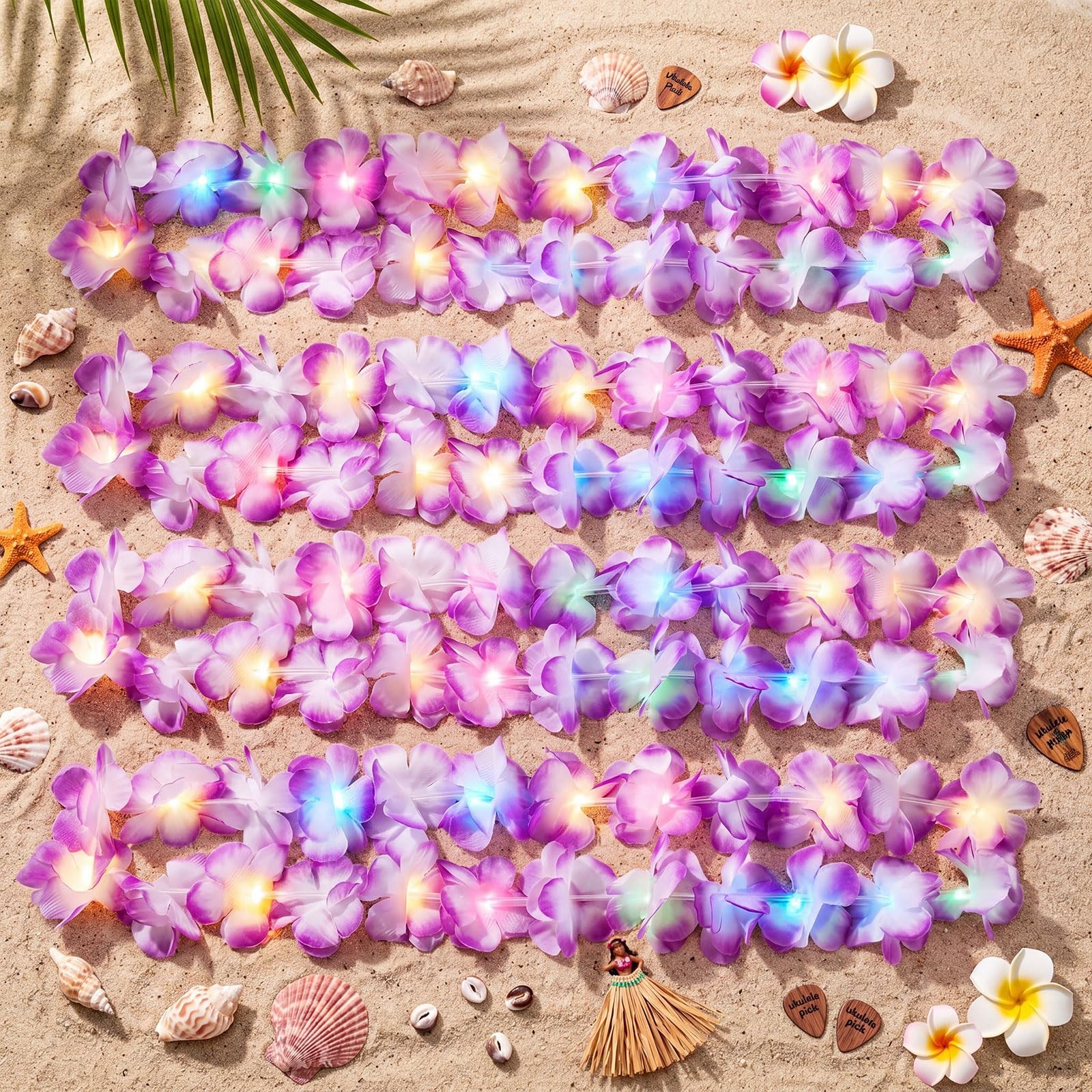 12 Pcs Hawaiian Leis Light up Flower Leis Necklace with Lights for Adults Mas…