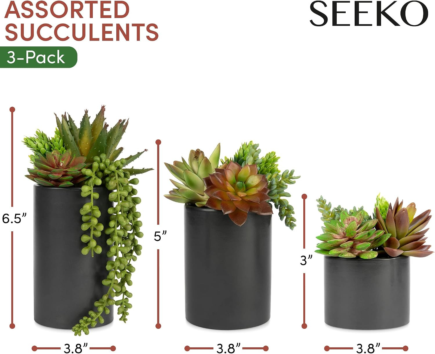 Plants Artificial in Ceramic Pots – Faux Office Plants | 3 Pack Set, Fake Succul
