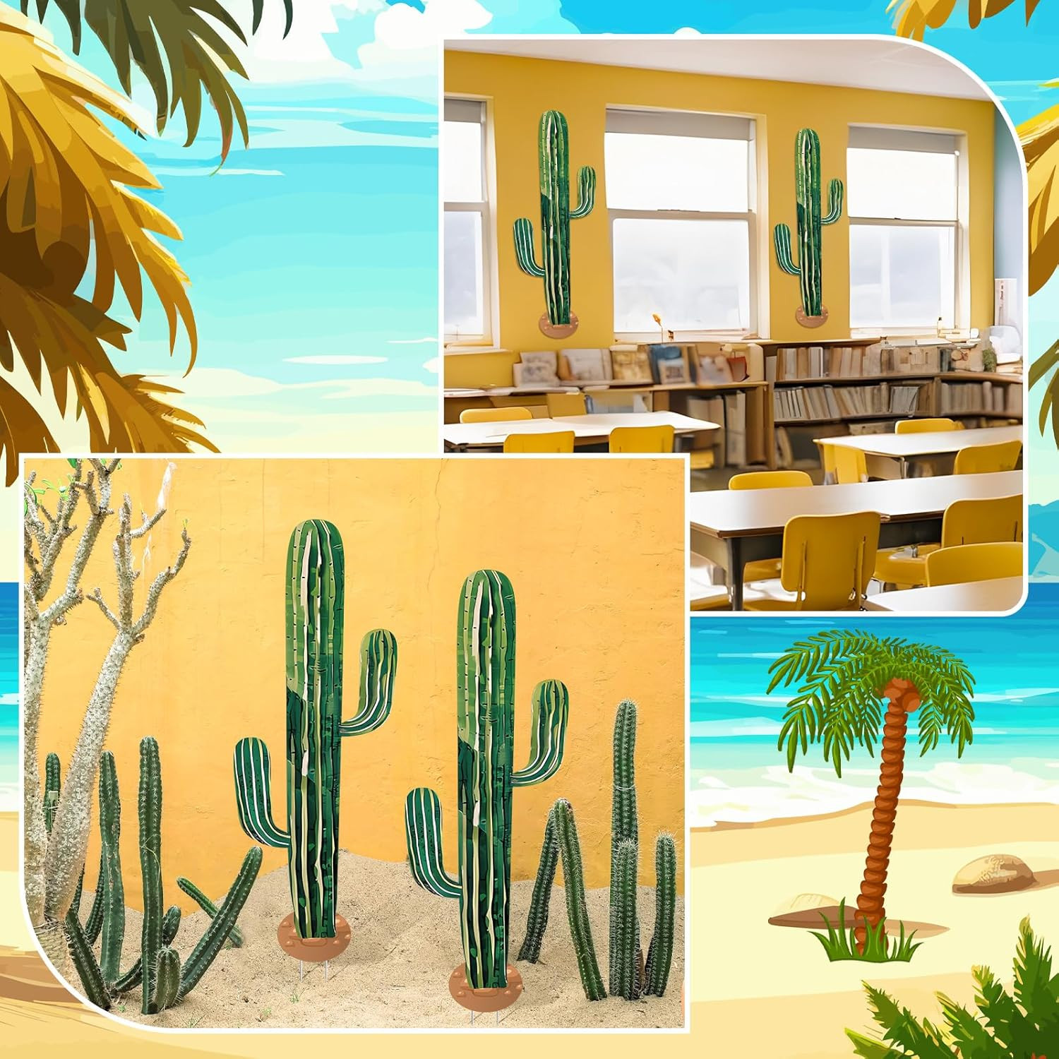 2 Pcs 3.3 Feet Large Boho Cactus Yard Stakes Signs Western Cowboy Party Jointed