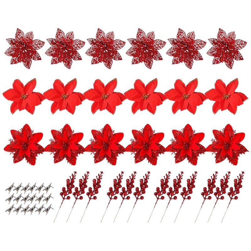 Plastic Fabric Flower with Clip Set for Tree Shelf Entry and Wreath Use Display