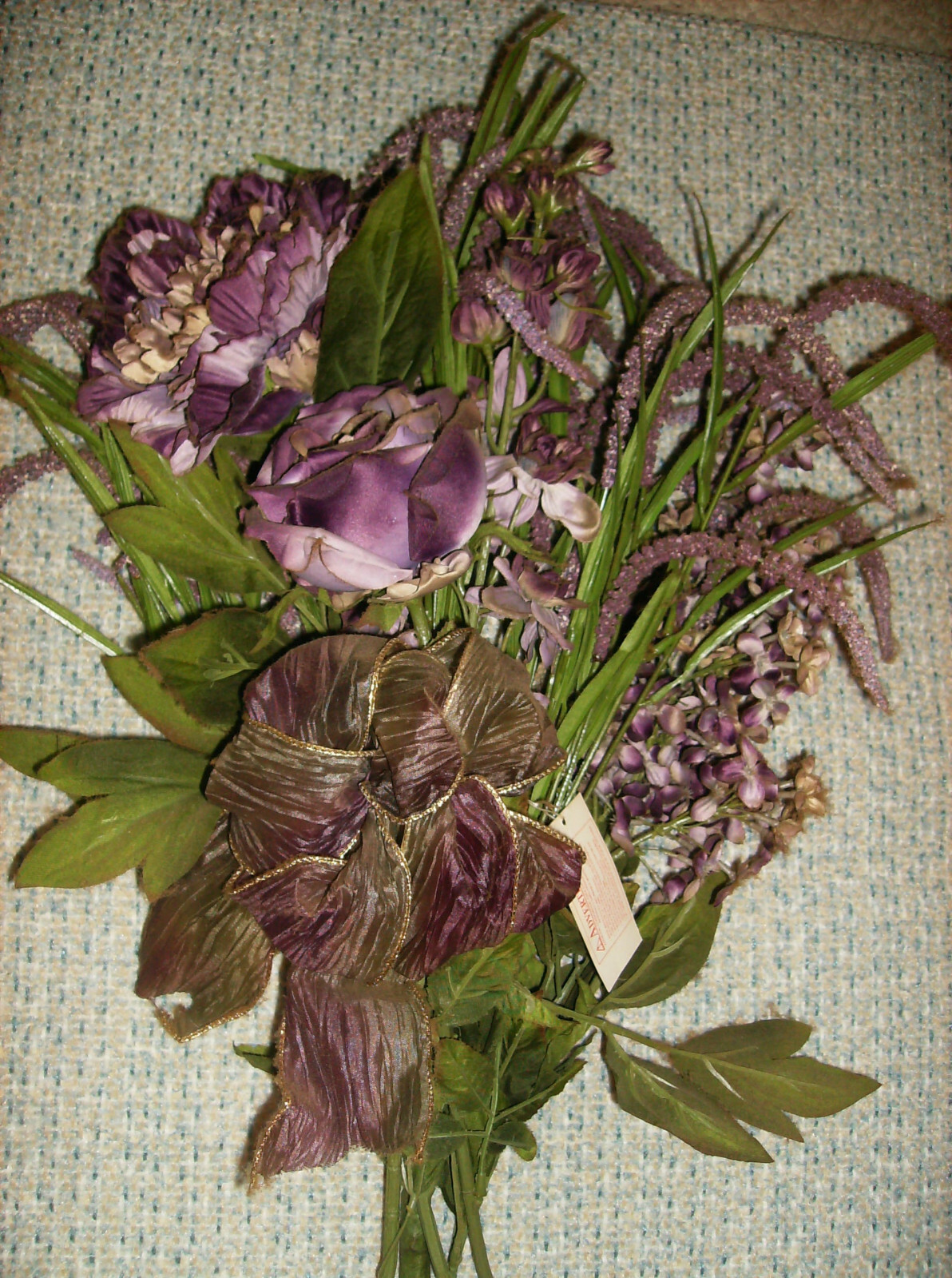 6 PC HOMCO #47011 60011 1909 PURPLE GARDEN CUTTINGS BOUQUET19″H BOW WHISPY BUSH