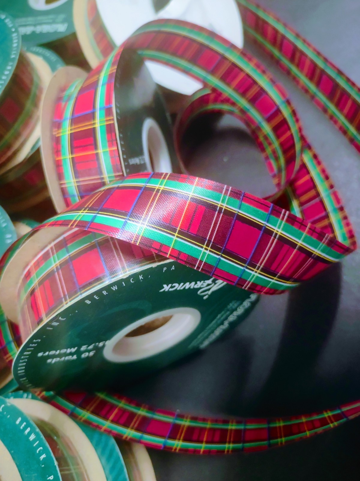 50 Yards Flora-Satin Waterproof Ribbon #9 Tartan Plaid Red Scottish Check 1.25″