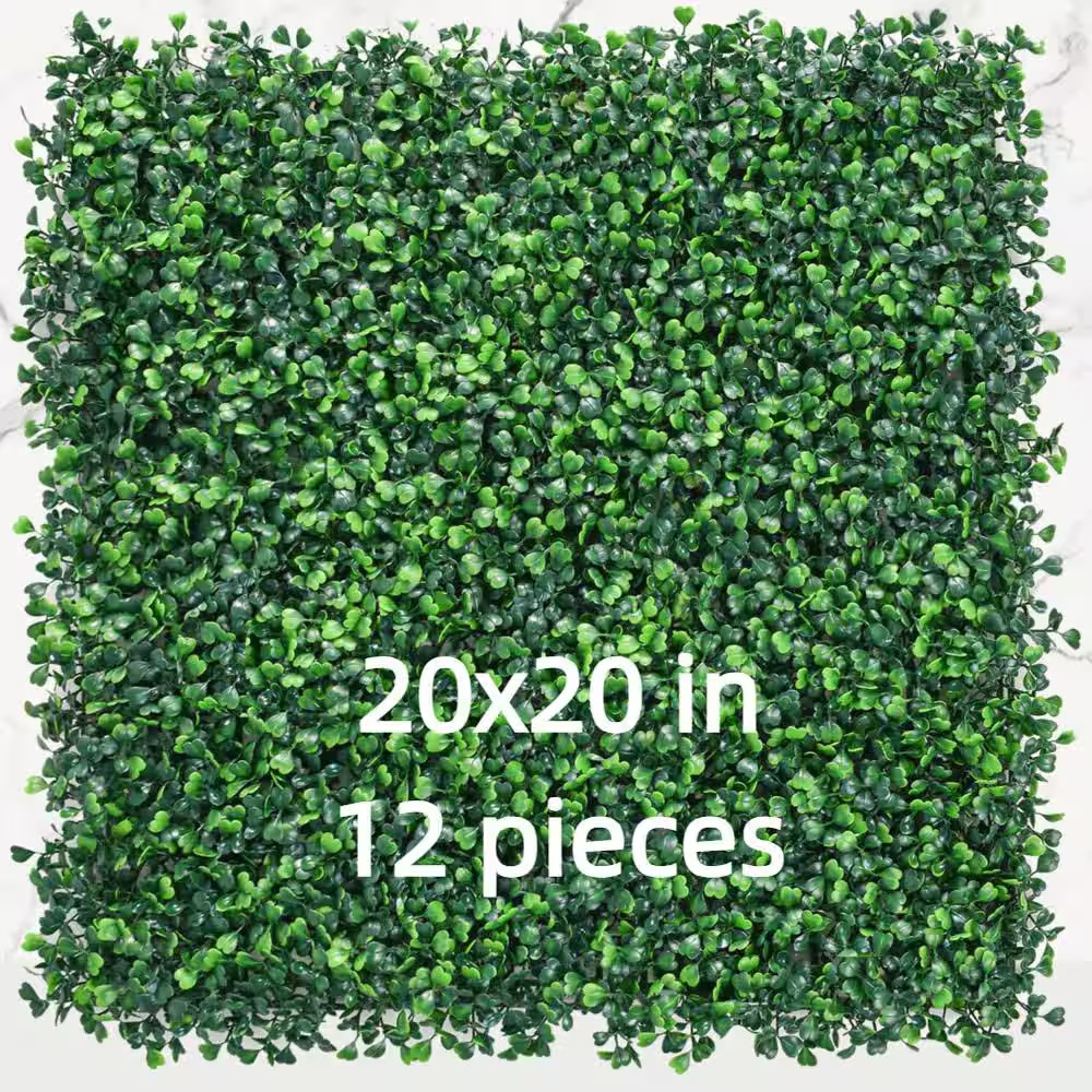 12 Pcs Artificial Boxwood Hedge Greenery Panels 20 In. X 20 in Grass Wall Panels